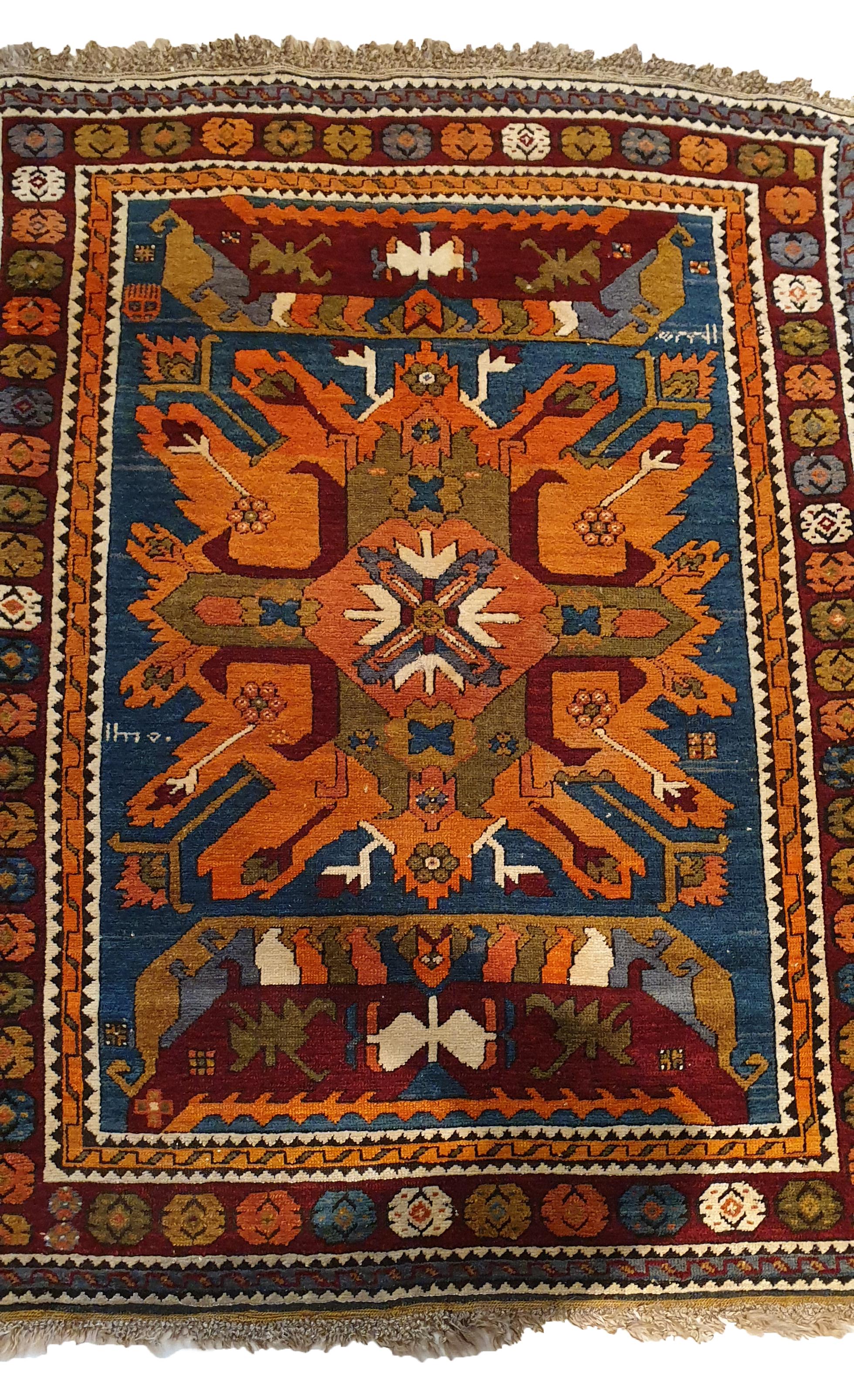 Rustic Kazak Turkish Carpet, 20th Century - N° 734 For Sale