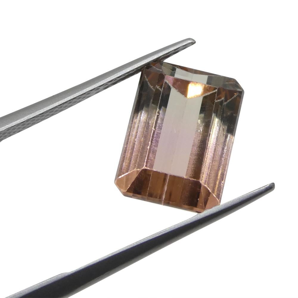 7.34ct Emerald Cut Orangy Pink & Green Bi-Colour Tourmaline from Brazil In New Condition For Sale In Toronto, Ontario