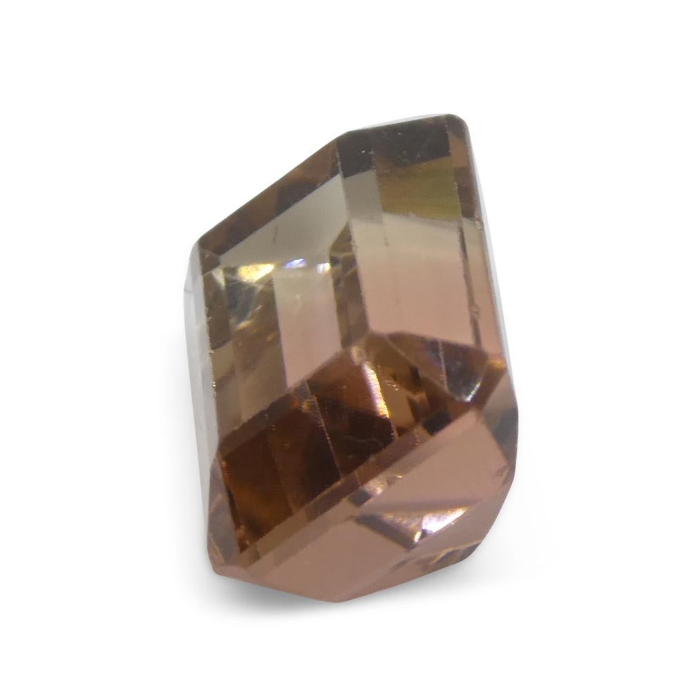 Women's or Men's 7.34ct Emerald Cut Orangy Pink & Green Bi-Colour Tourmaline For Sale