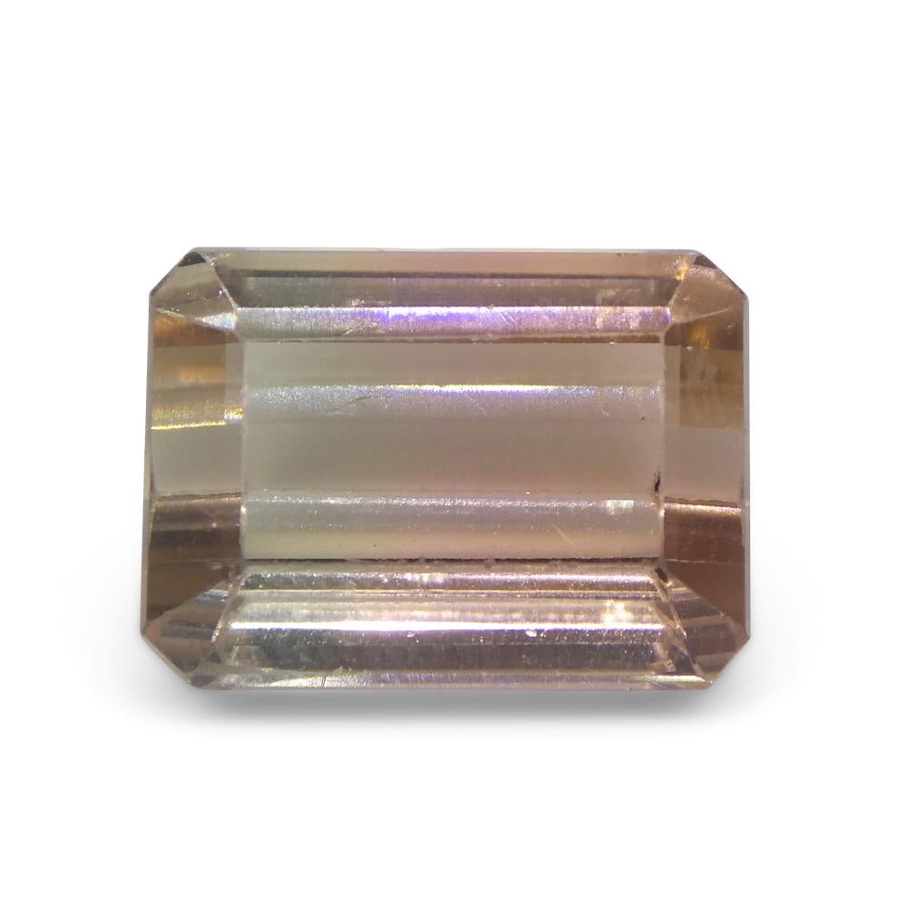 7.34ct Emerald Cut Orangy Pink & Green Bi-Colour Tourmaline For Sale 4