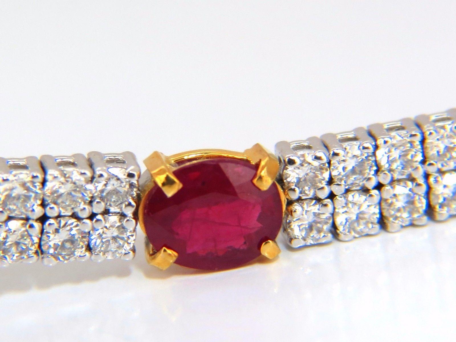 Regency 7.34ct natural ruby diamonds bracelet regency deco 14kt double row cluster For Sale