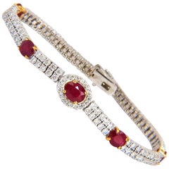 Pulsera de rubíes naturales de 7,34 ct, estilo Regencia-Art Déco, de 14 kt, con dos hileras de piedras agrupadas*