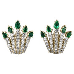 7.34tcw Muzo Emerald & Diamond Omega Fan Earrings  18K AAA+ Colombian Statement