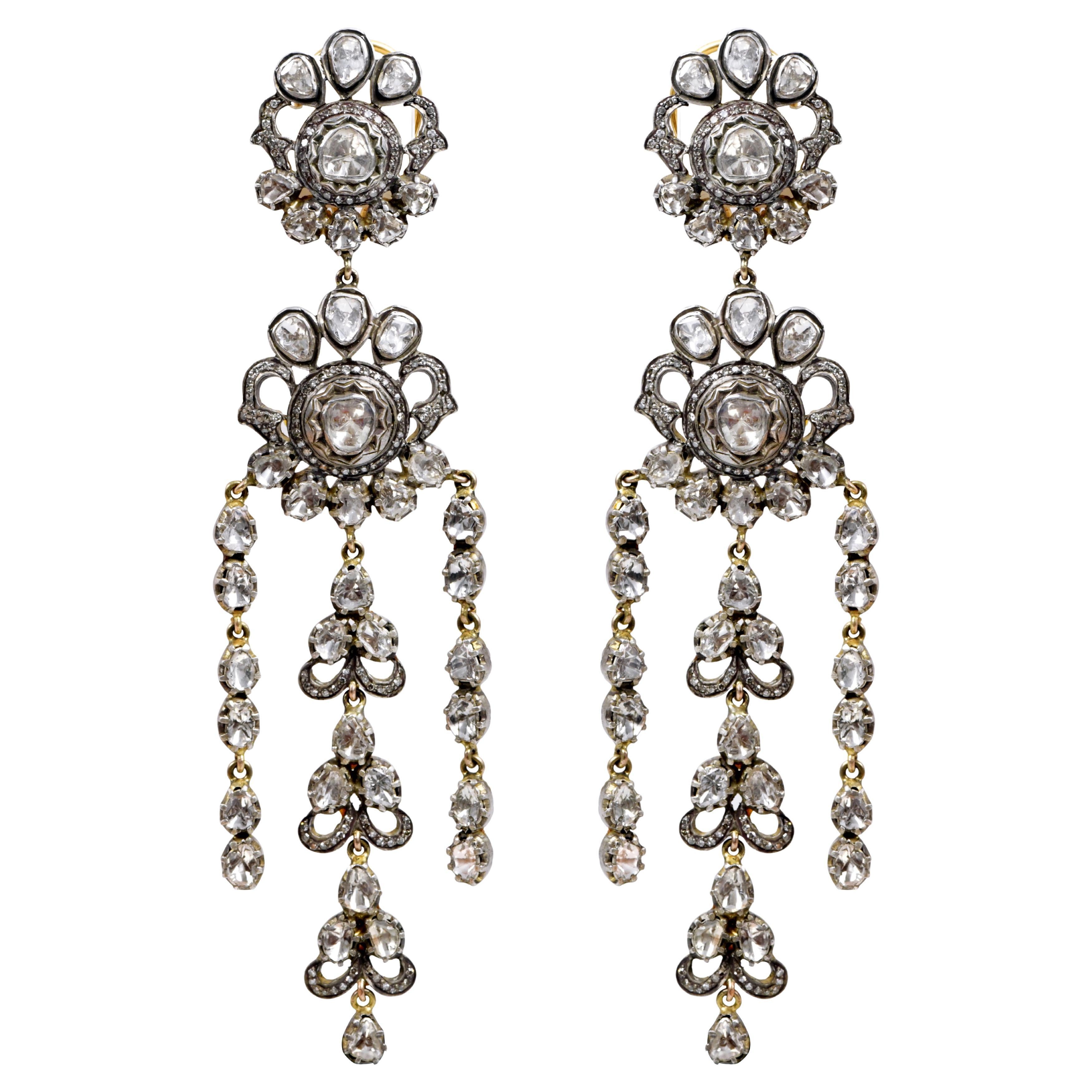 7.35 Carat Diamond Chandelier Earrings in Art-Deco Style