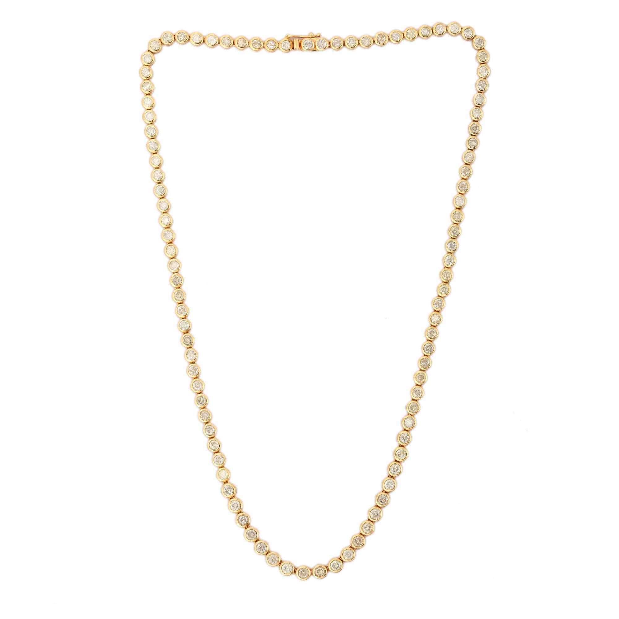 Round Cut 18K Yellow Gold 7.35 Carat Diamond Tennis Necklace Gift for Mom