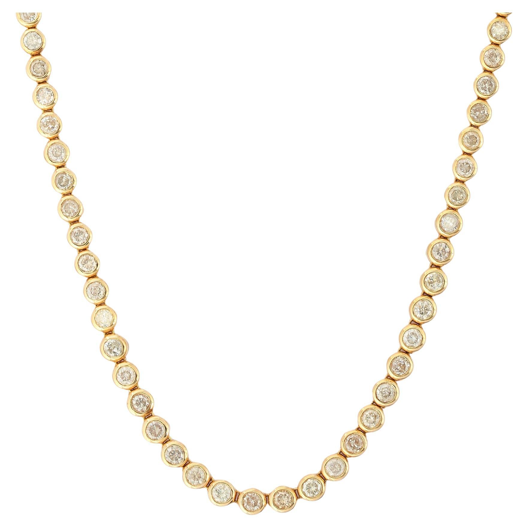 18K Yellow Gold 7.35 Carat Diamond Tennis Necklace Gift for Mom For Sale