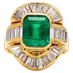 7.35 Carat Emerald & Baguette Diamond Ballerina 18K Gold Cocktail Ring