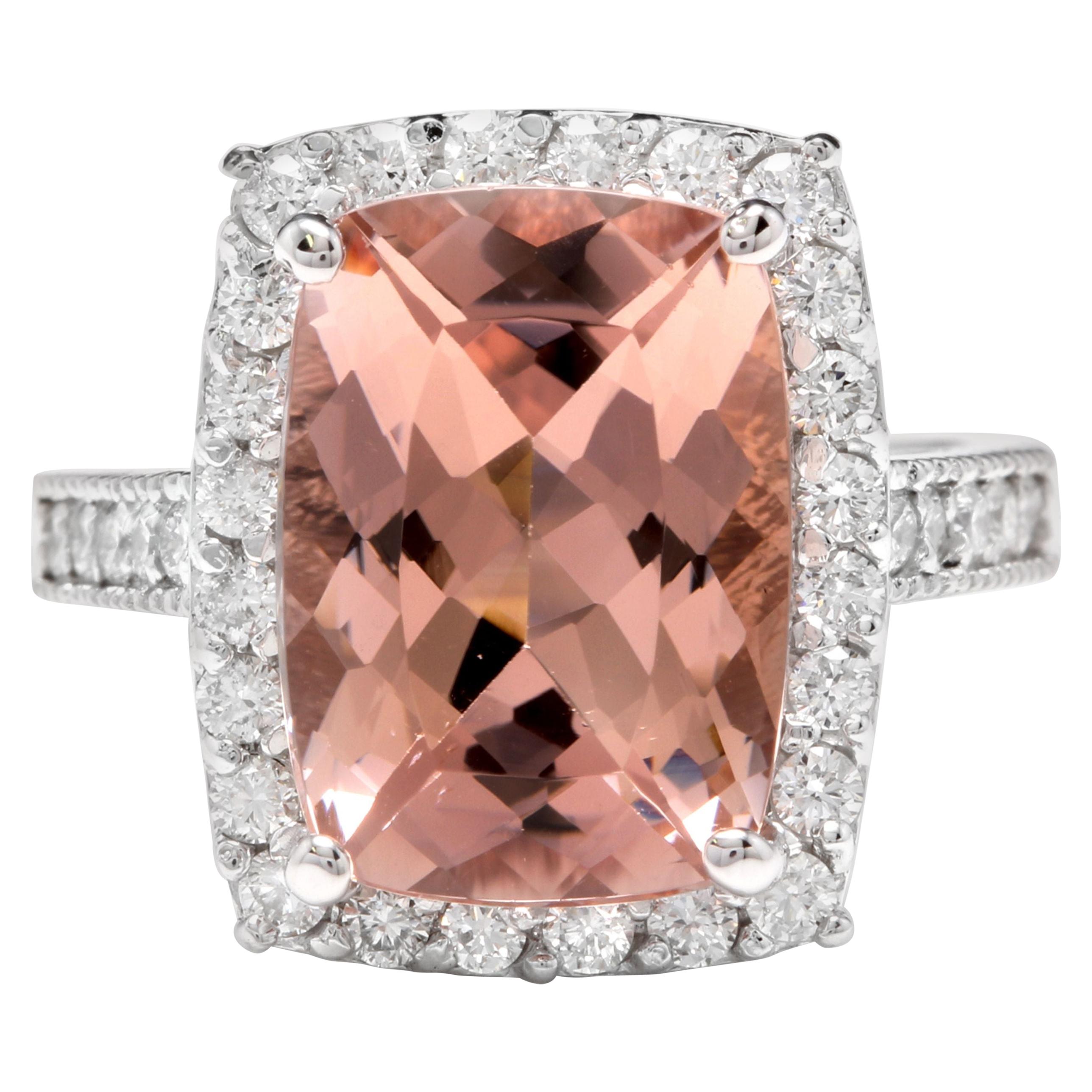 7.35 Carat Exquisite Natural Morganite and Diamond 14 Karat Solid Gold Ring