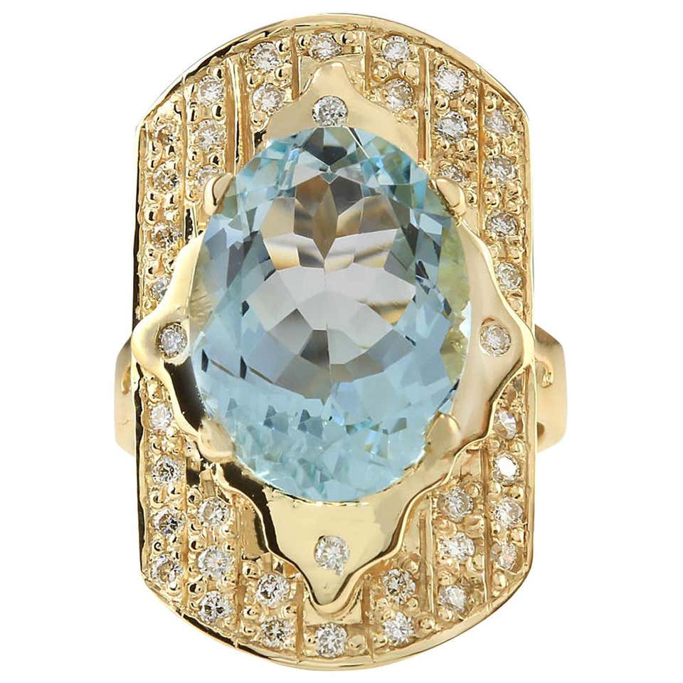 3.08 Carat Impressive Natural Aquamarine and Diamond 14 Karat Yellow ...
