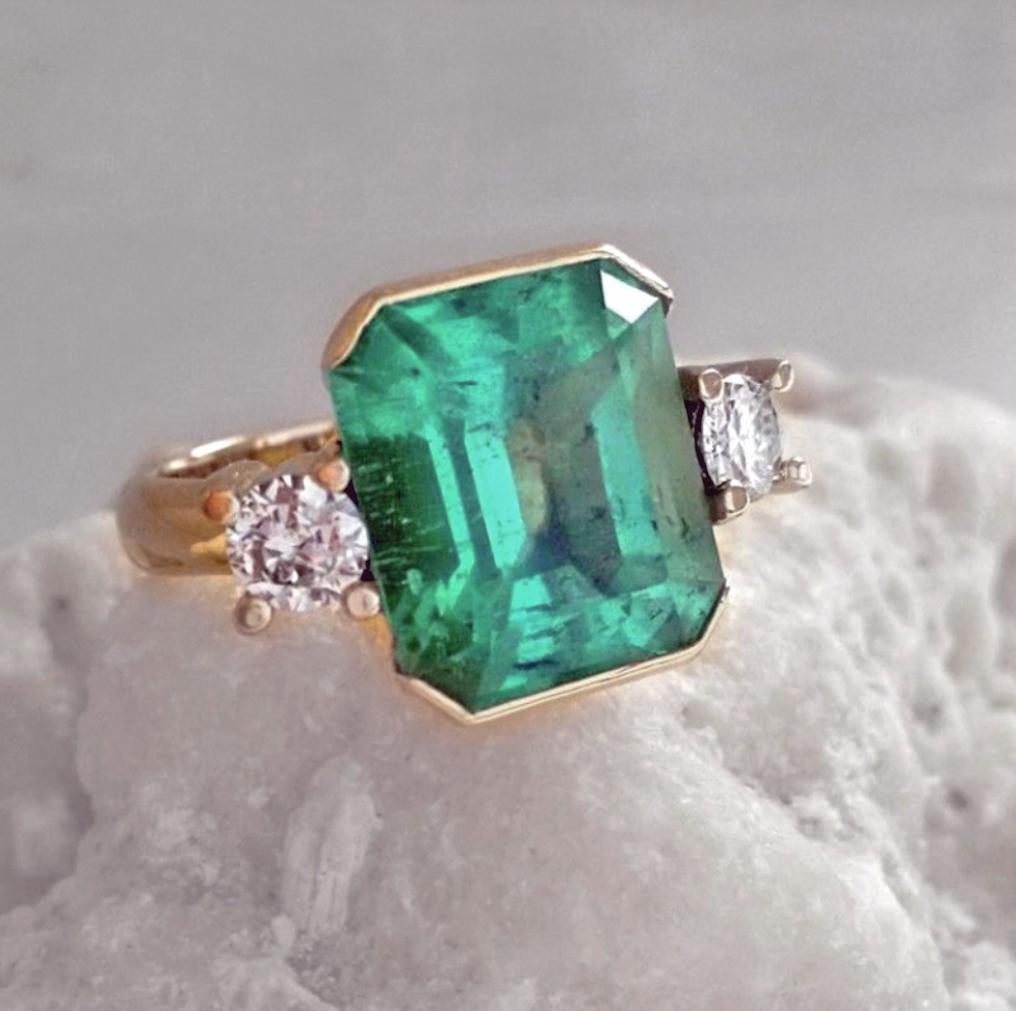 7.35 Carat Natural Colombian Emerald Diamond Engagement Ring 18 Karat ...