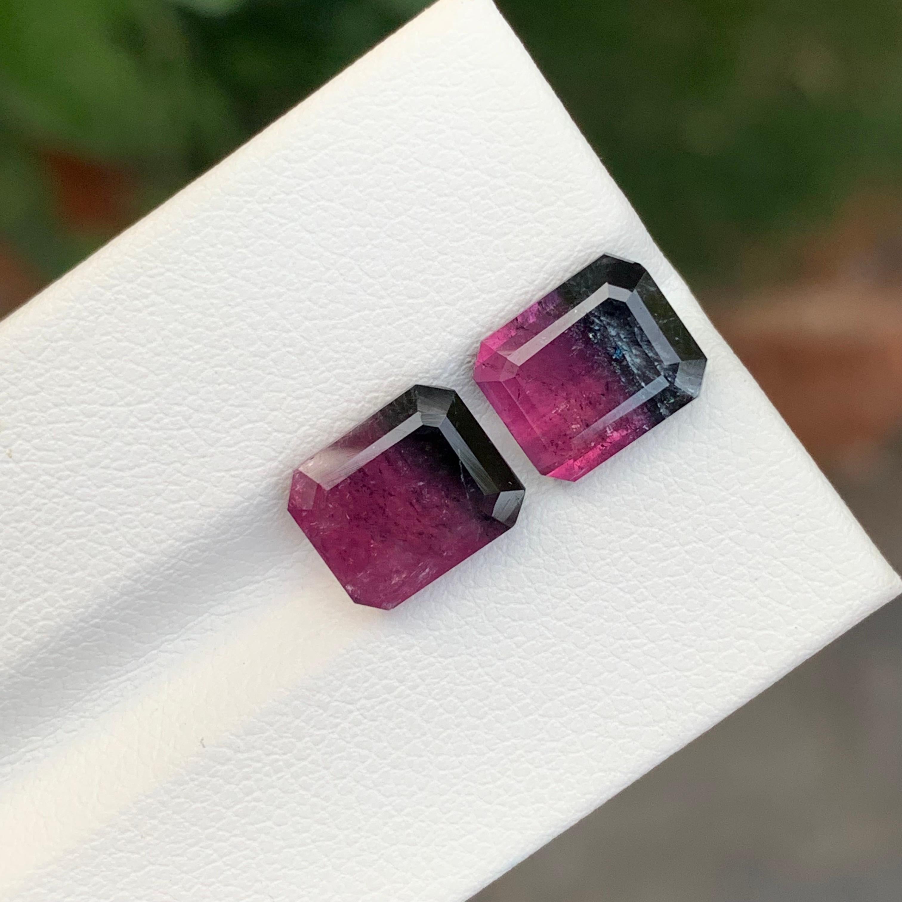 7.35 Carat Natural Loose Bi Colour Tourmaline Emerald Shape Gemstone For Sale 4