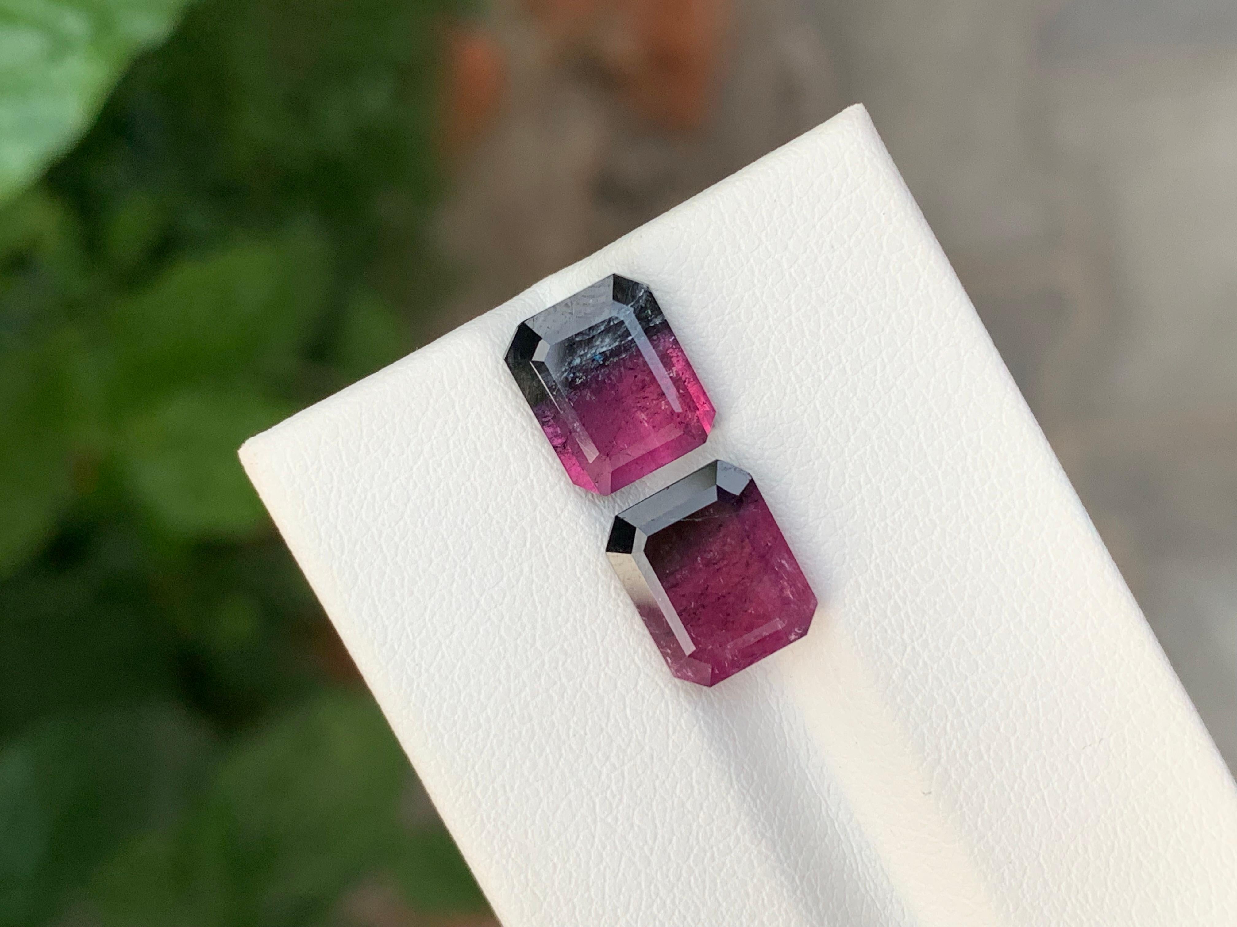 Arts and Crafts 7.35 Carat Natural Loose Bi Colour Tourmaline Emerald Shape Gemstone For Sale
