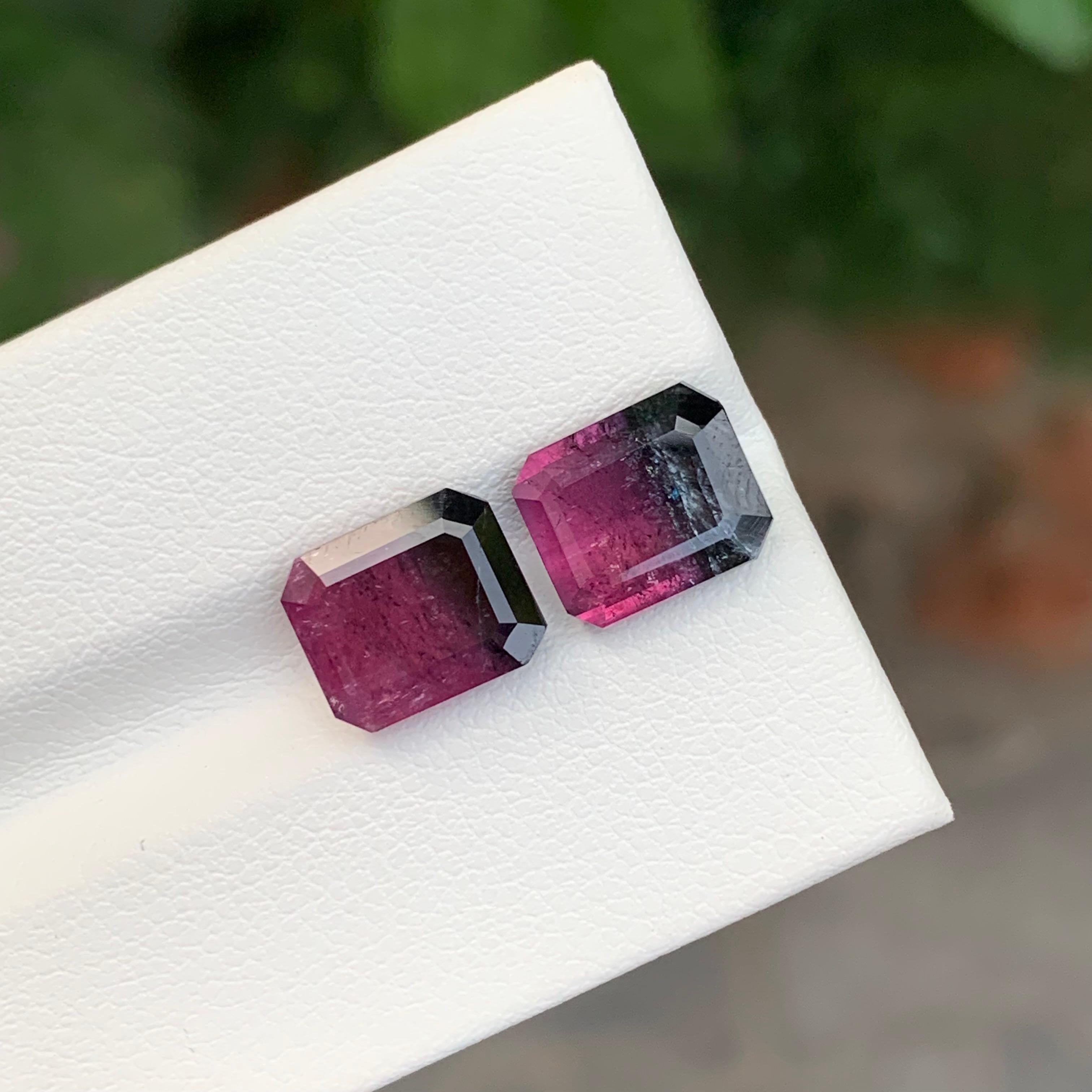 Emerald Cut 7.35 Carat Natural Loose Bi Colour Tourmaline Emerald Shape Gemstone For Sale