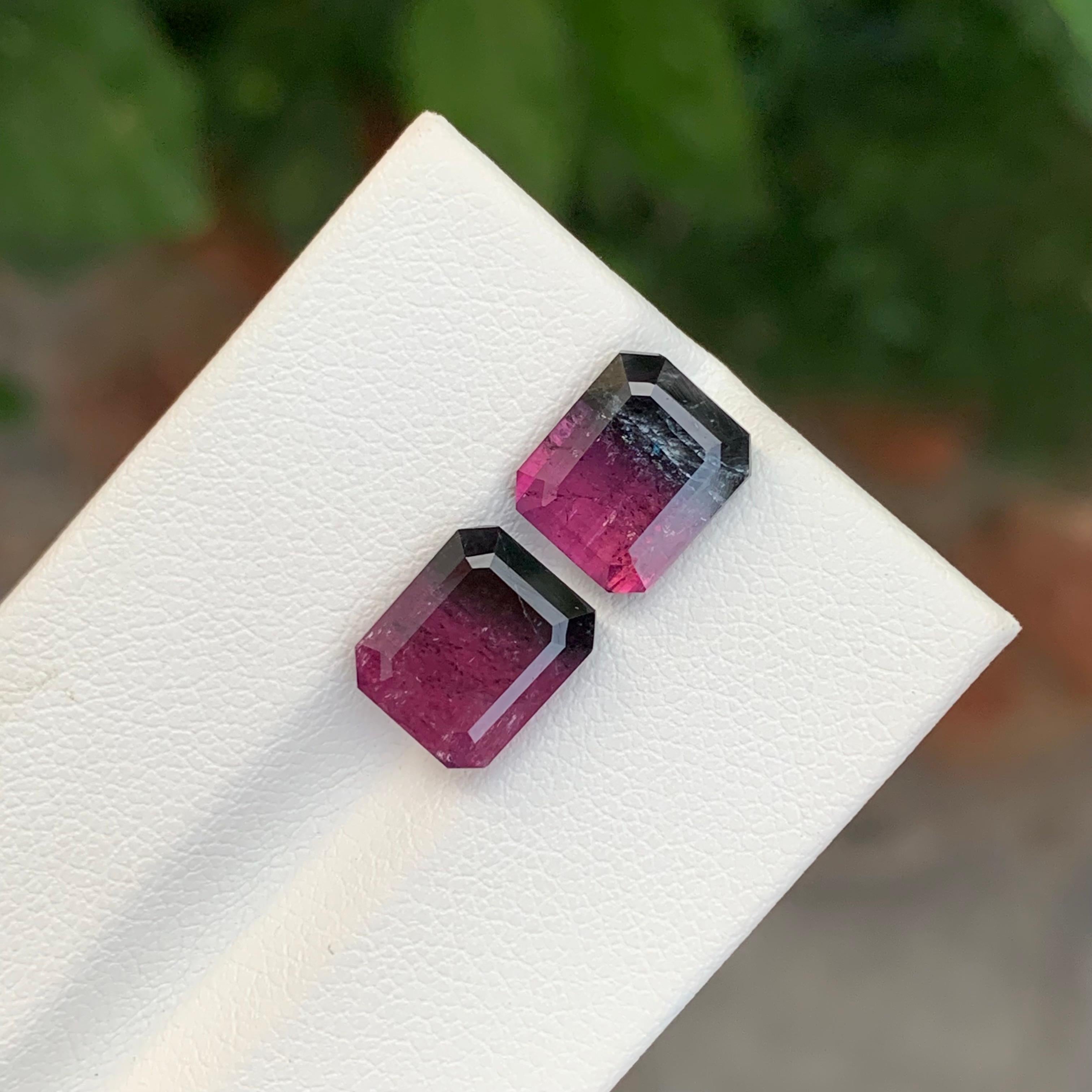 7.35 Carat Natural Loose Bi Colour Tourmaline Emerald Shape Gemstone For Sale 1