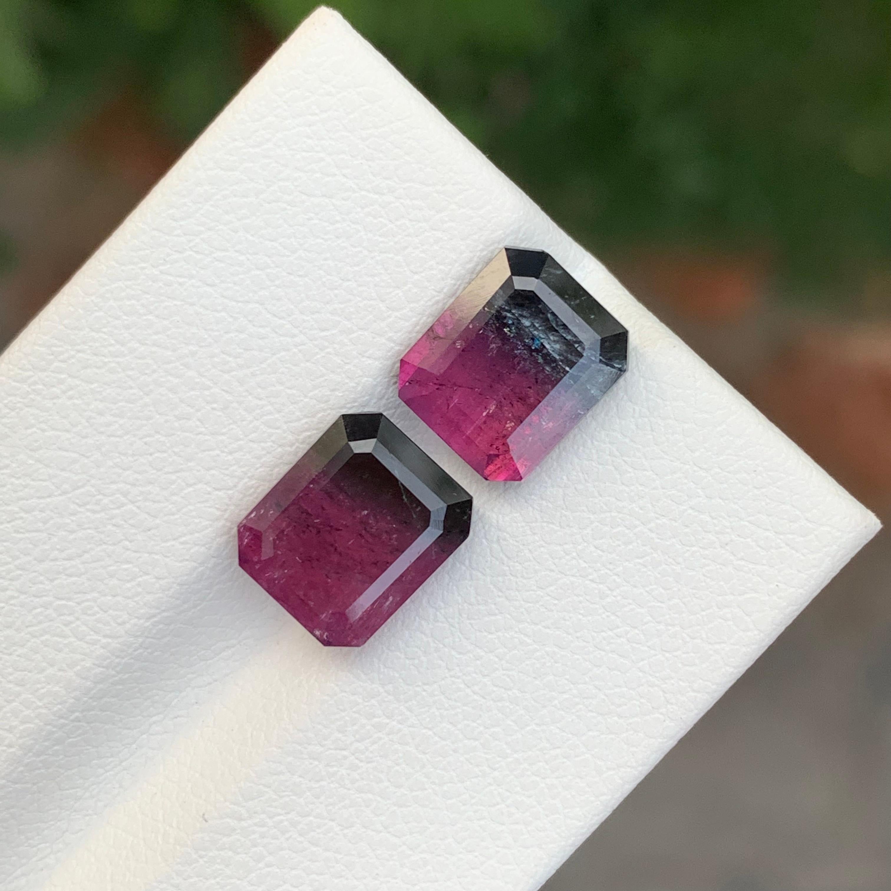 7.35 Carat Natural Loose Bi Colour Tourmaline Emerald Shape Gemstone For Sale 2