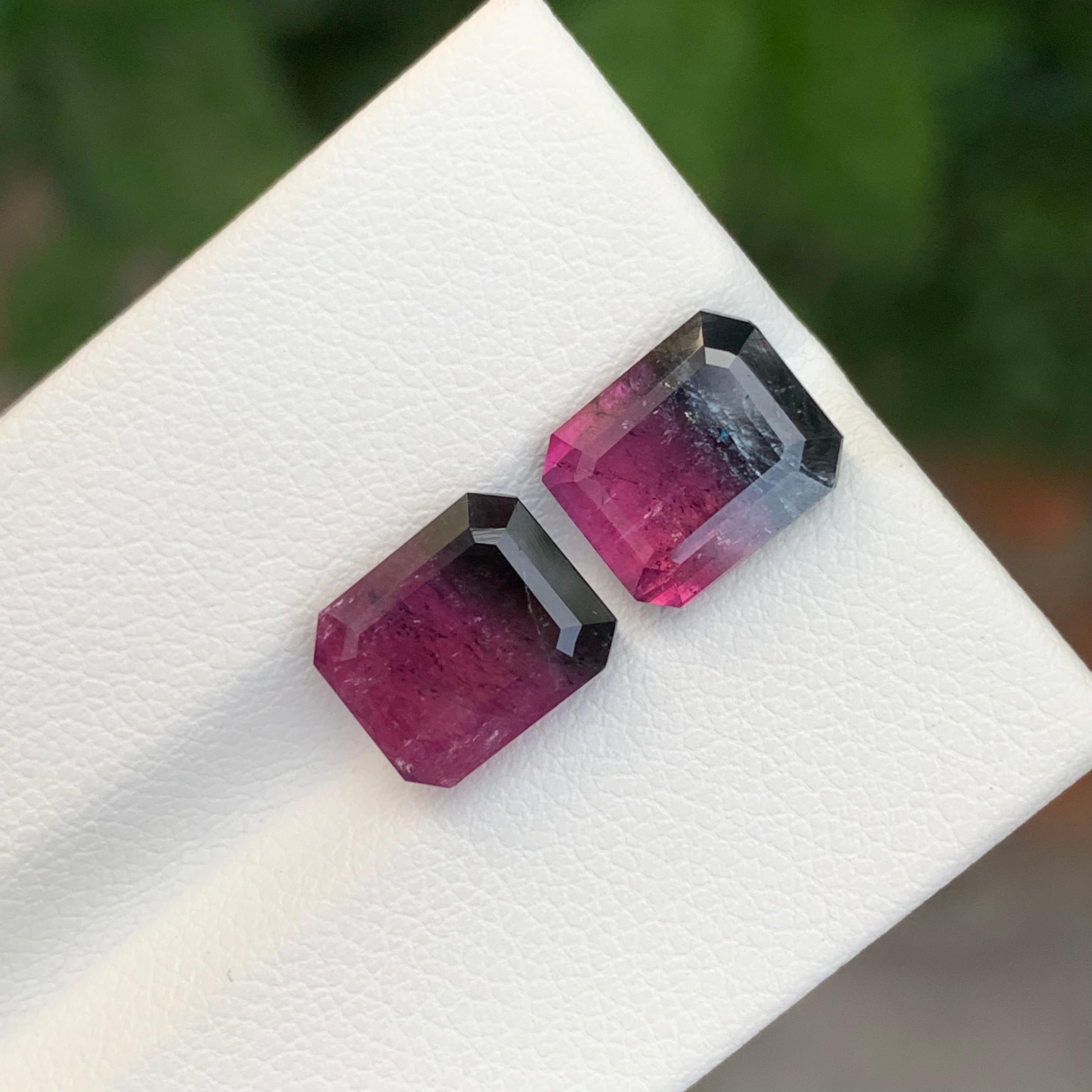 7.35 Carat Natural Loose Bi Colour Tourmaline Emerald Shape Gemstone For Sale 3
