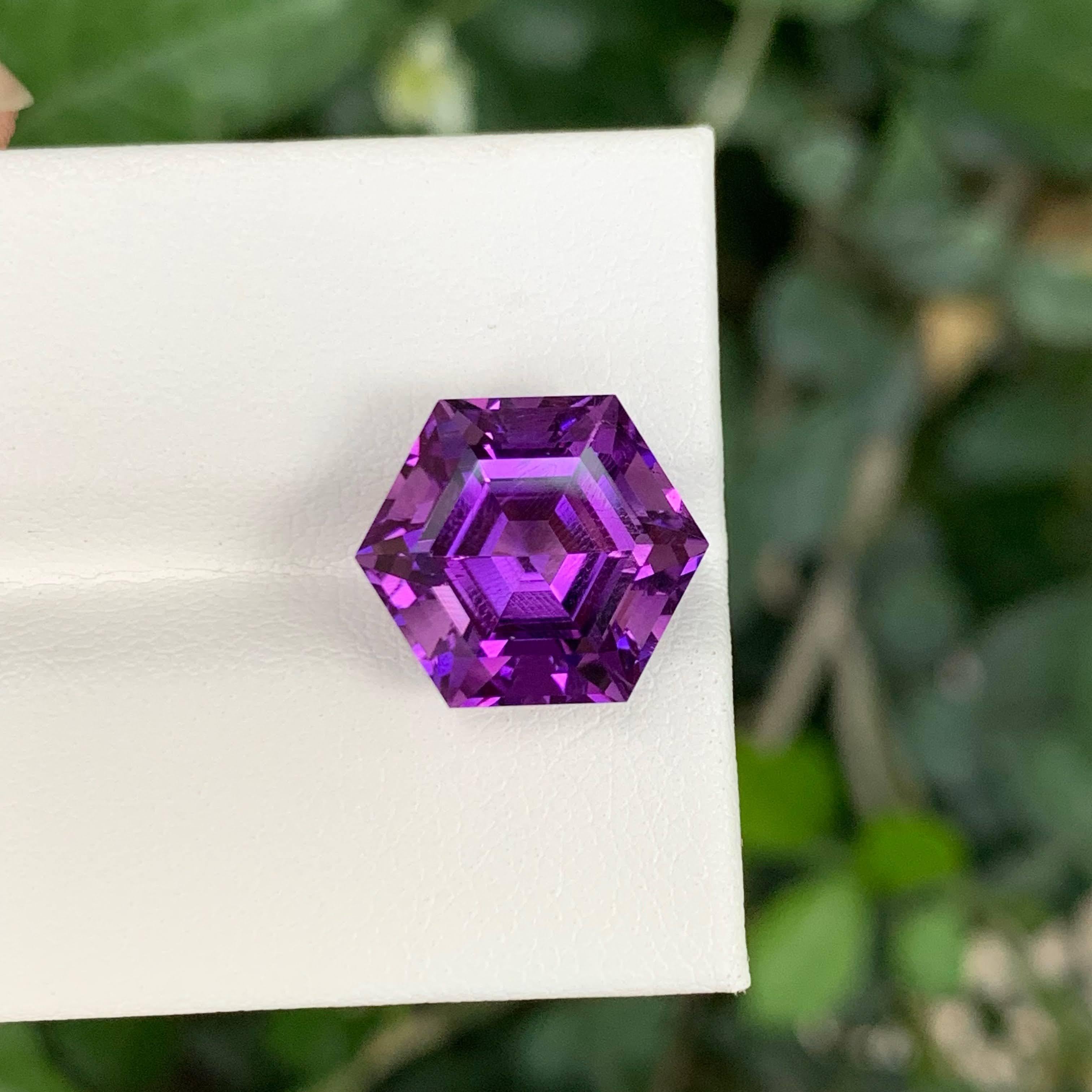 7.35 Carat Natural Loose Purple Amethyst Stone Hexagonal Cut Brazilian Gemstone (Améthyste violette en vrac, taille hexagonale) en vente 5