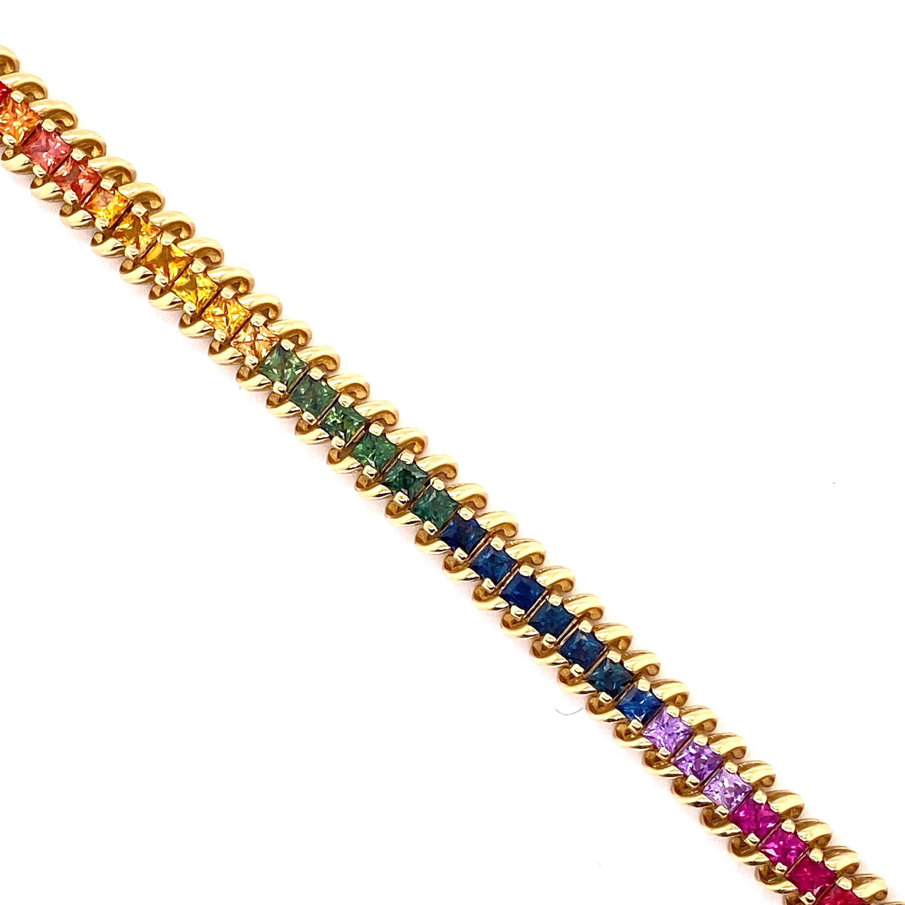 Princess Cut 7.35 Carat Rainbow Sapphire Bracelet