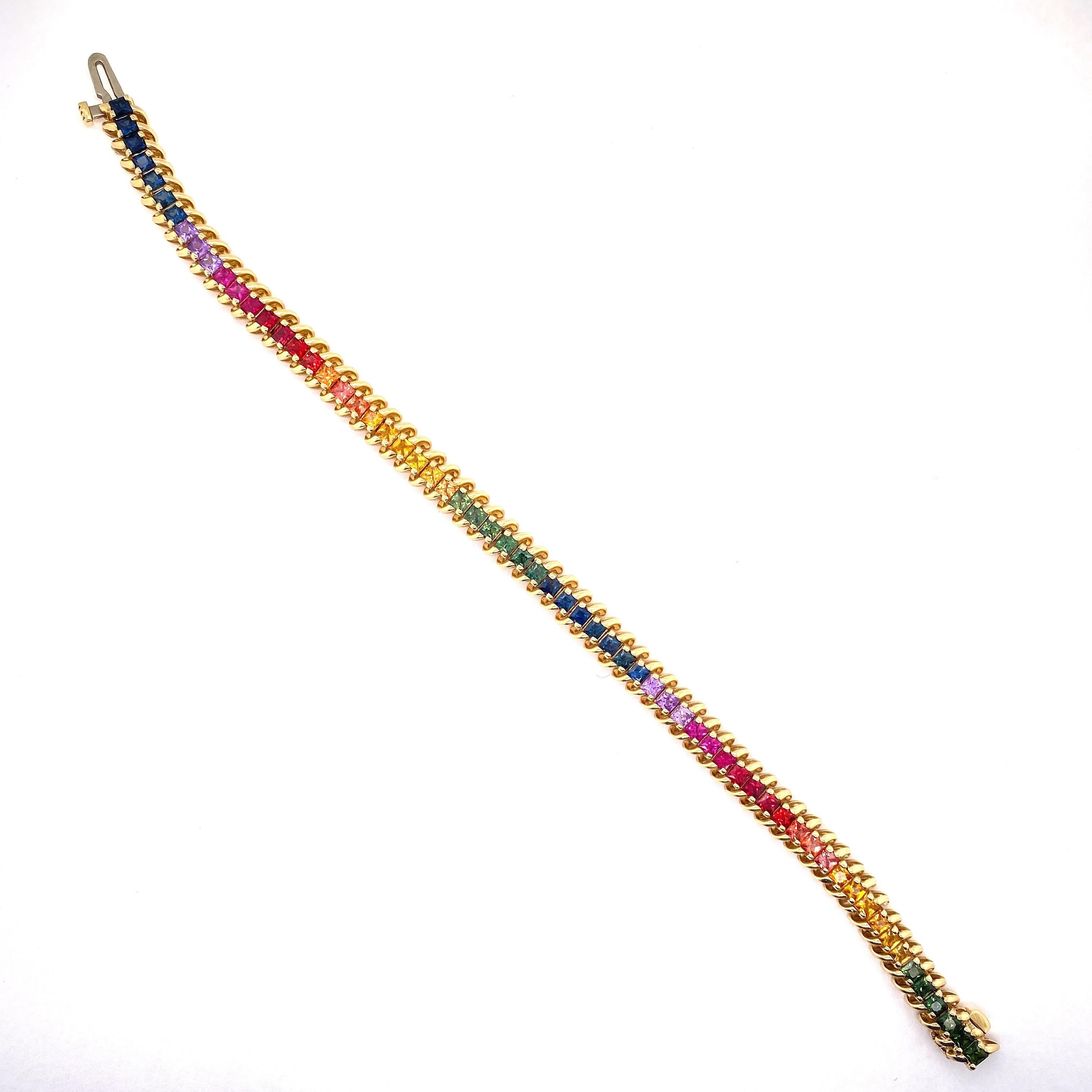 7.35 Carat Rainbow Sapphire Bracelet In New Condition In Great Neck, NY