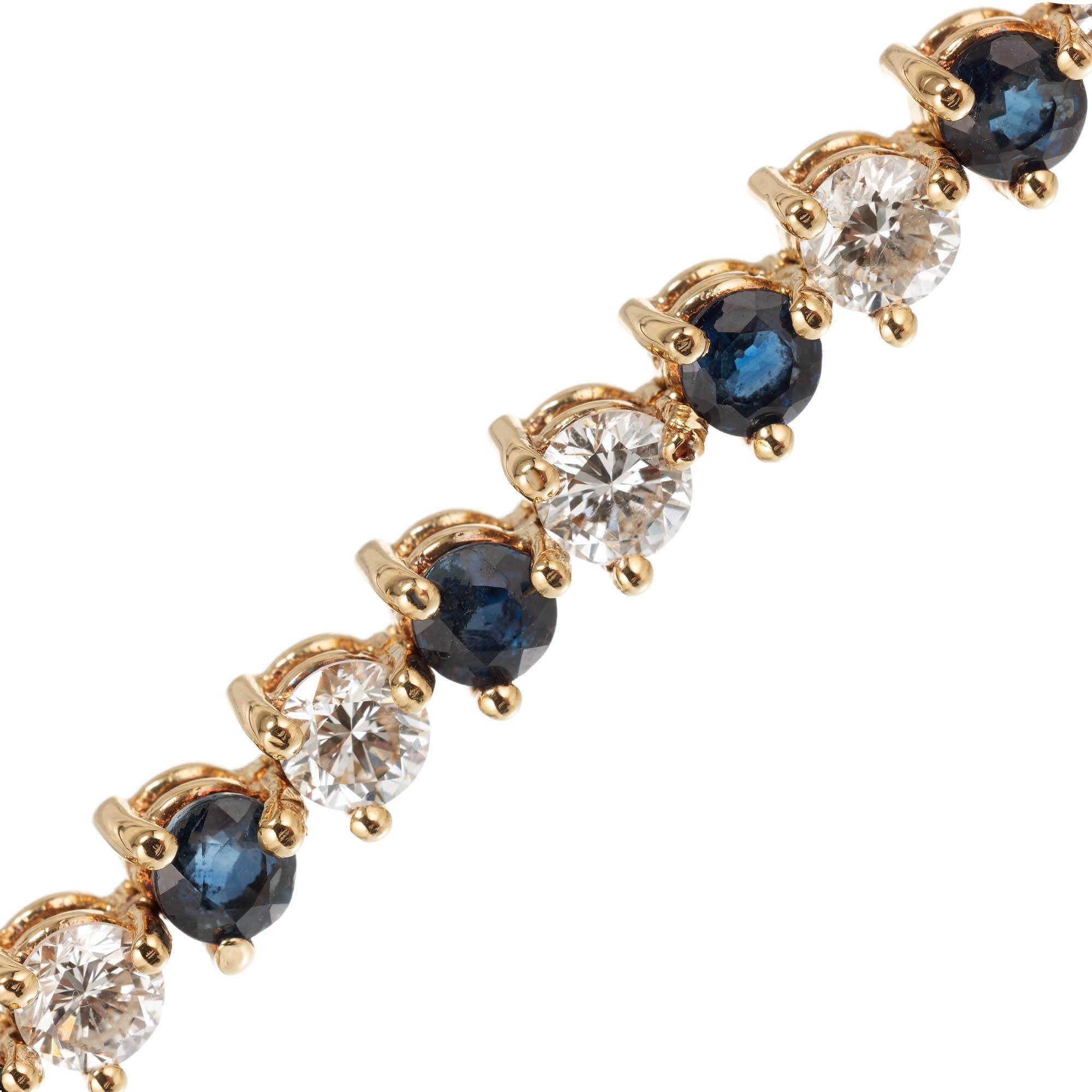 Round Cut 7.35 Carat Sapphire Diamond Gold Hinged Link Bracelet For Sale