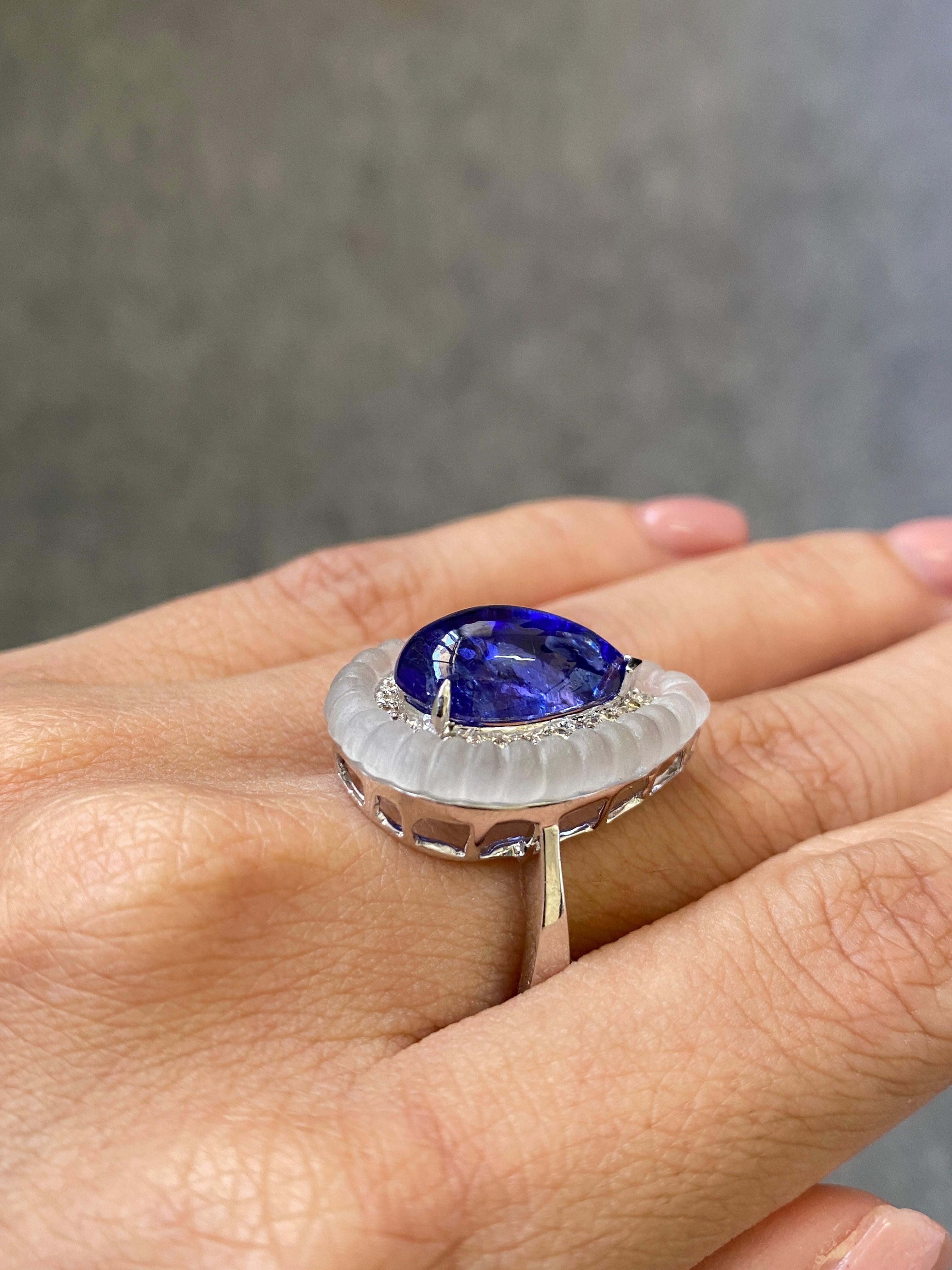 Pear Cut 7.35 Carat Tanzanite and Rock Crystal Cocktail Ring For Sale