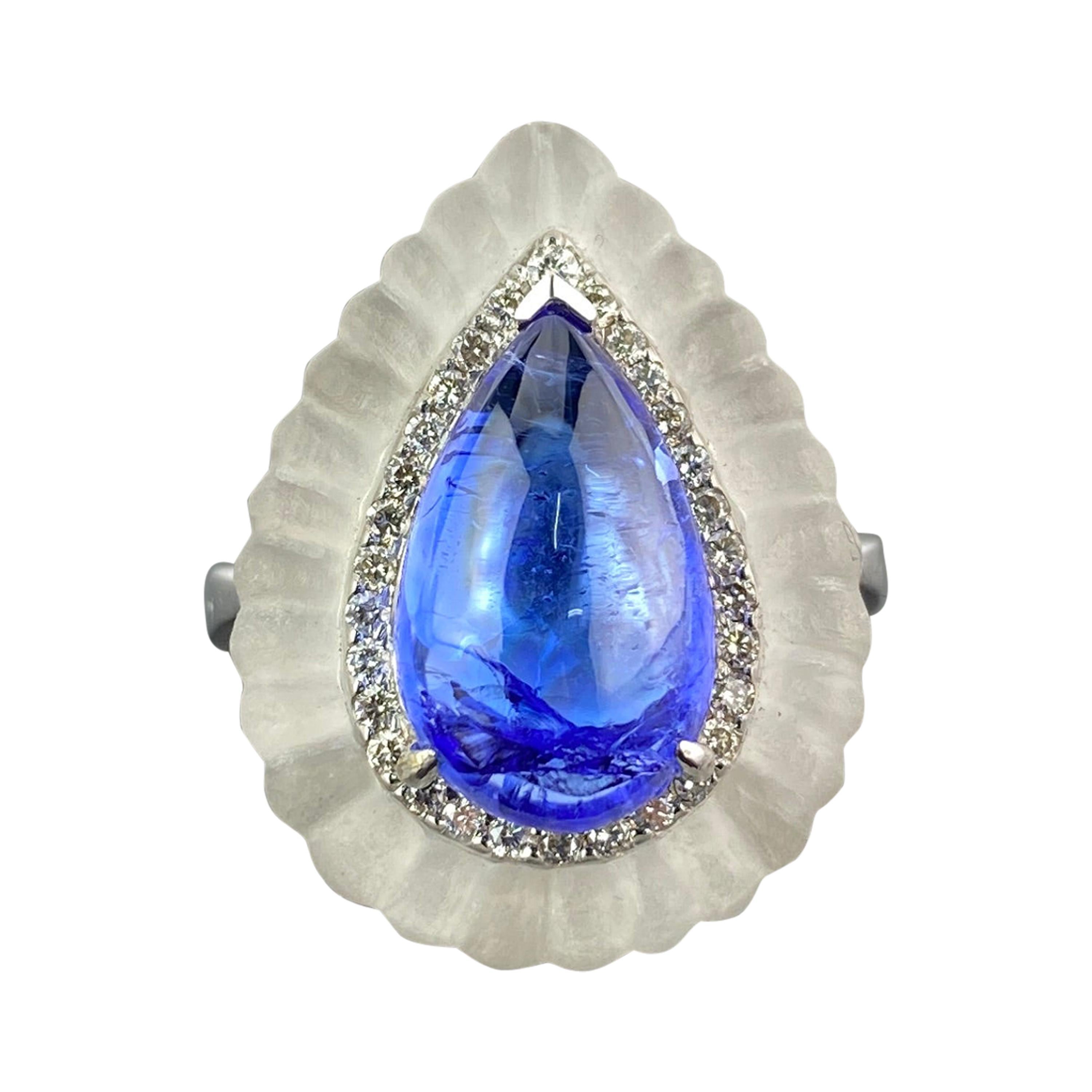 7.35 Carat Tanzanite and Rock Crystal Cocktail Ring For Sale