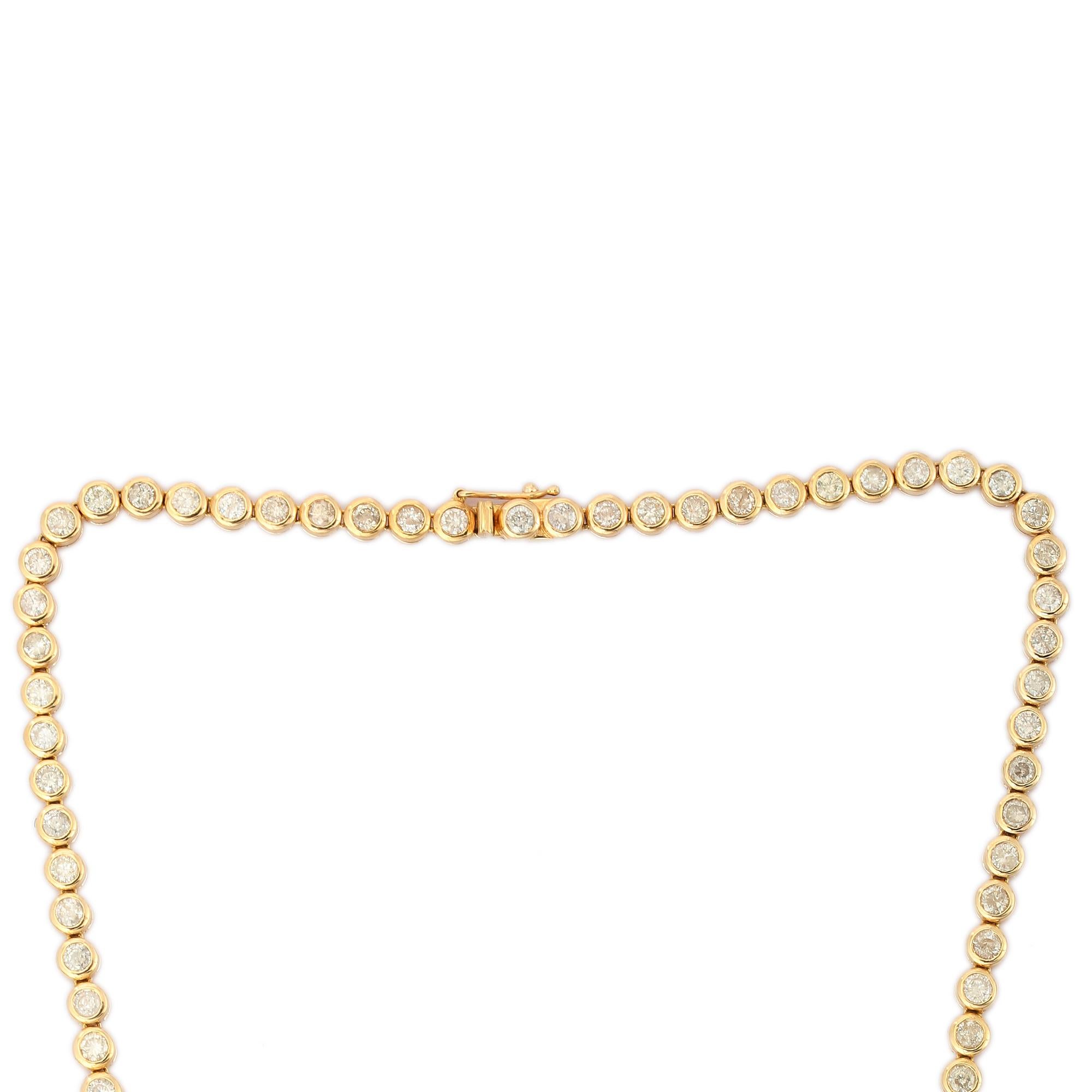 Modern 7.35 Carat Timeless Diamond Tennis Necklace in 18k Yellow Gold Gift for Women For Sale