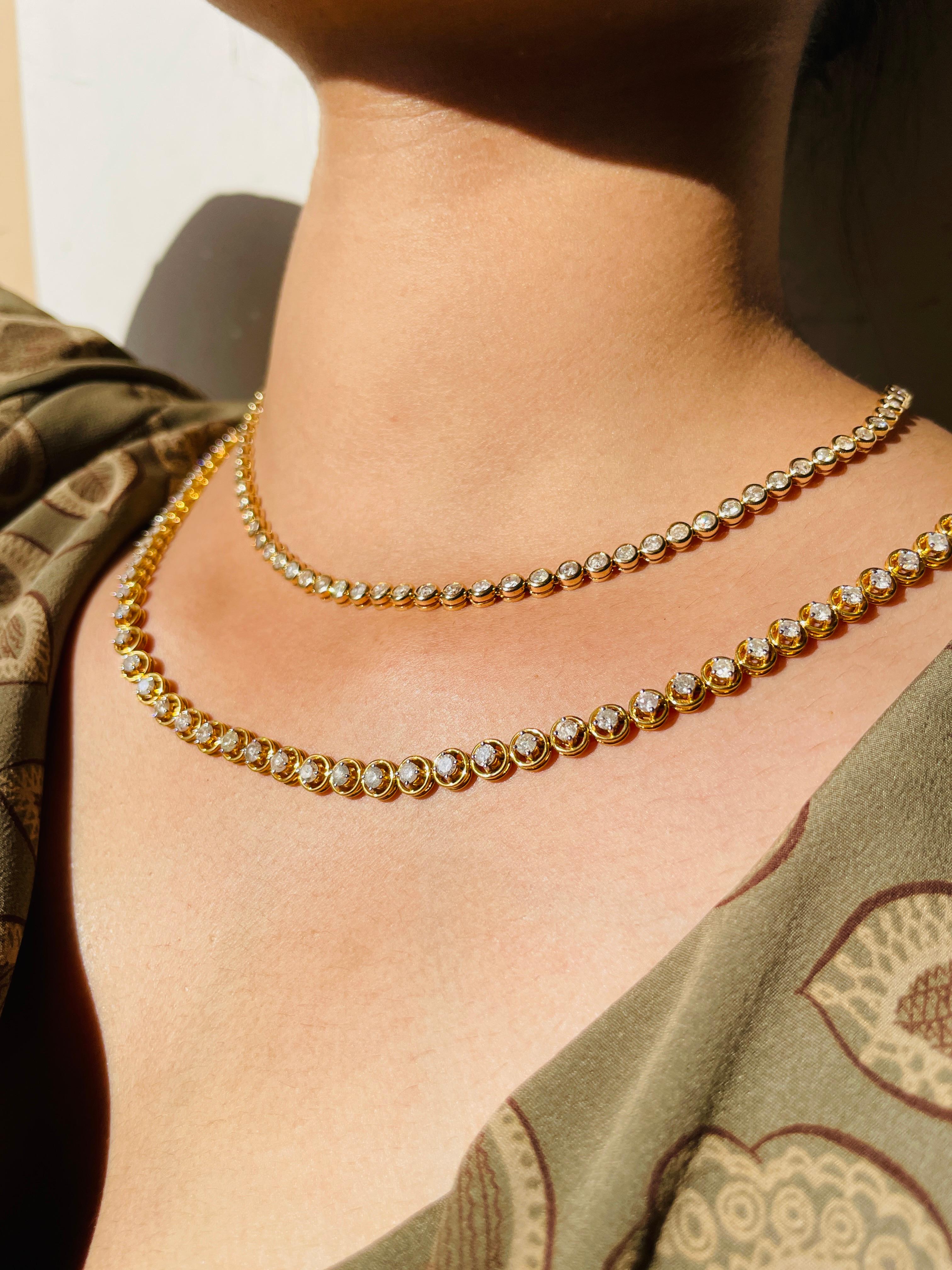 Women's 7.35 Carat Timeless Diamond Tennis Necklace in 18k Yellow Gold Gift for Women For Sale
