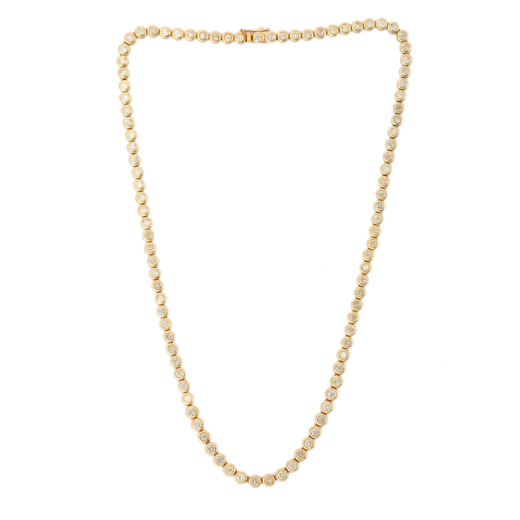 7.35 Carat Timeless Diamond Tennis Necklace in 18k Yellow Gold Gift for Women For Sale 1