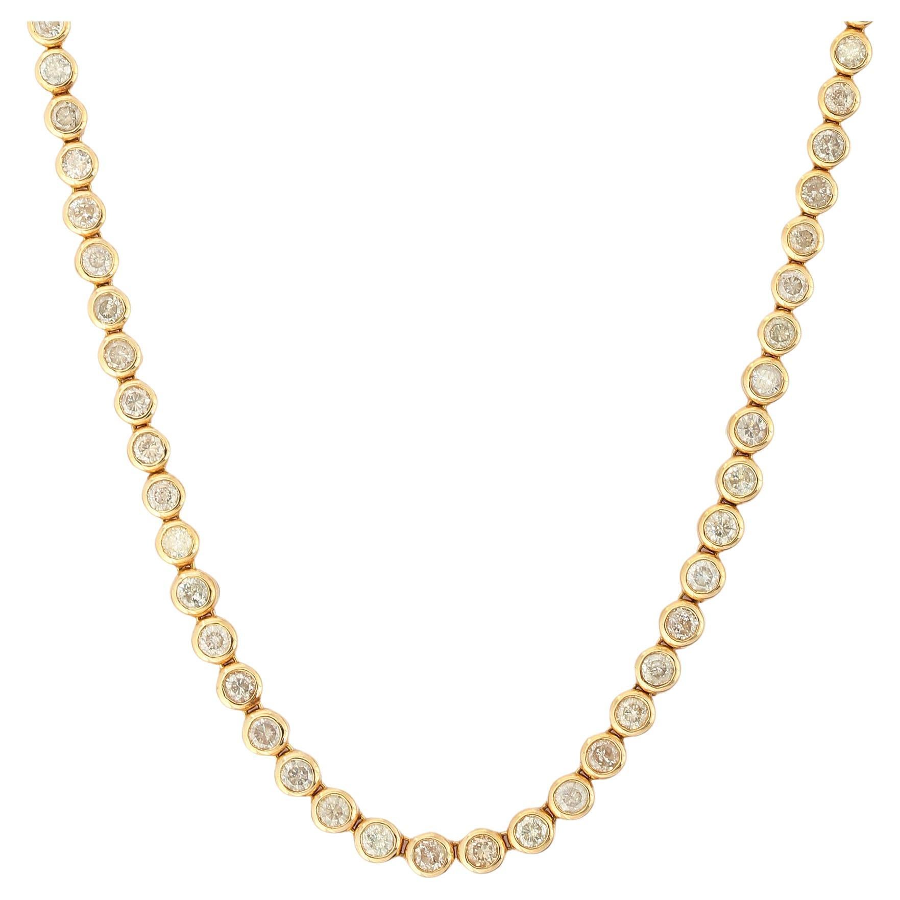 7.35 Carat Timeless Diamond Tennis Necklace in 18k Yellow Gold Gift for Women For Sale