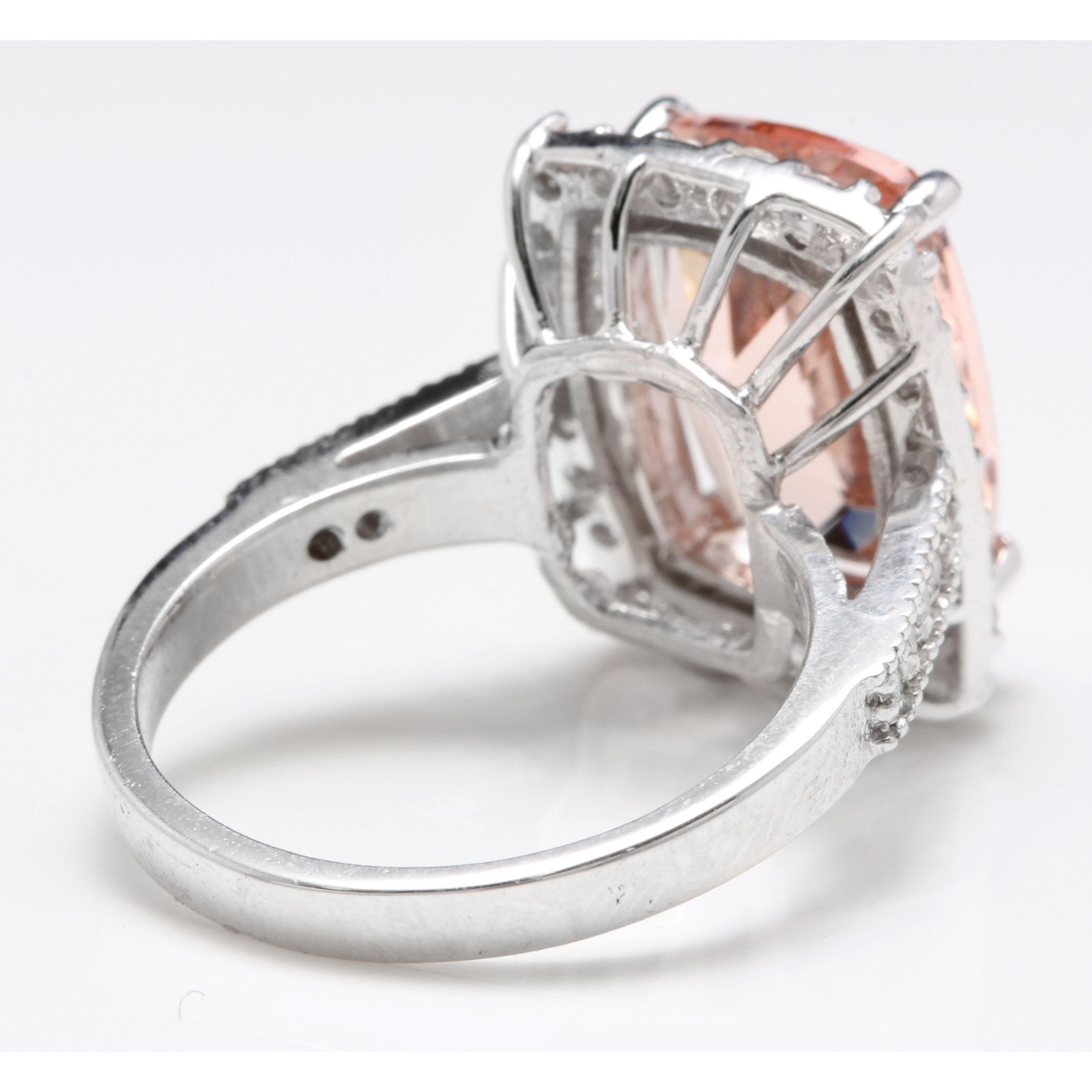 Rose Cut 7.35 Carat Exquisite Natural Morganite and Diamond 14 Karat Solid Gold Ring For Sale