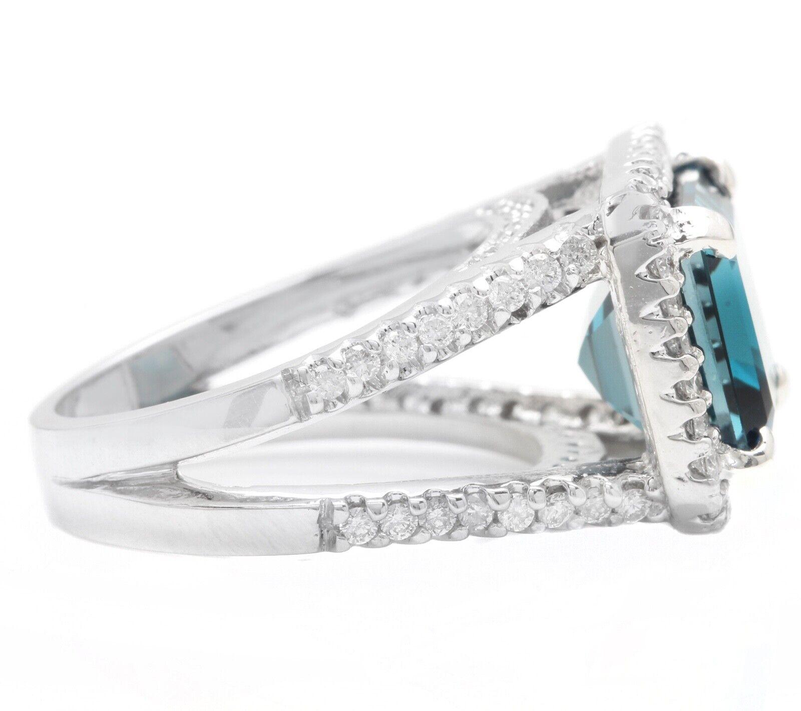 Mixed Cut 7.35 Carats Impressive Natural London Blue Topaz and Diamond 14K White Gold Ring For Sale