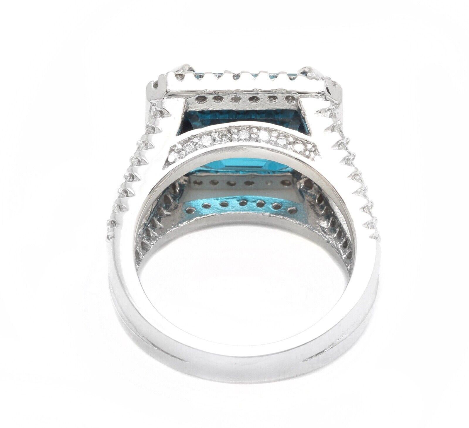 7.35 Carats Impressive Natural London Blue Topaz and Diamond 14K White Gold Ring In New Condition For Sale In Los Angeles, CA