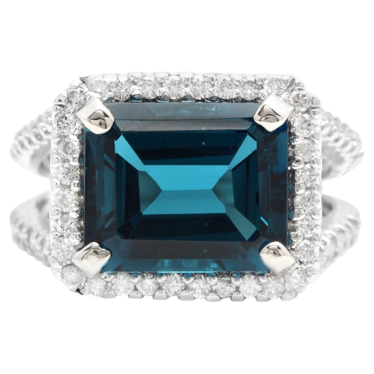 7,35 Karat beeindruckender natürlicher Londoner blauer Topas und Diamant 14K Weißgold Ring im Angebot