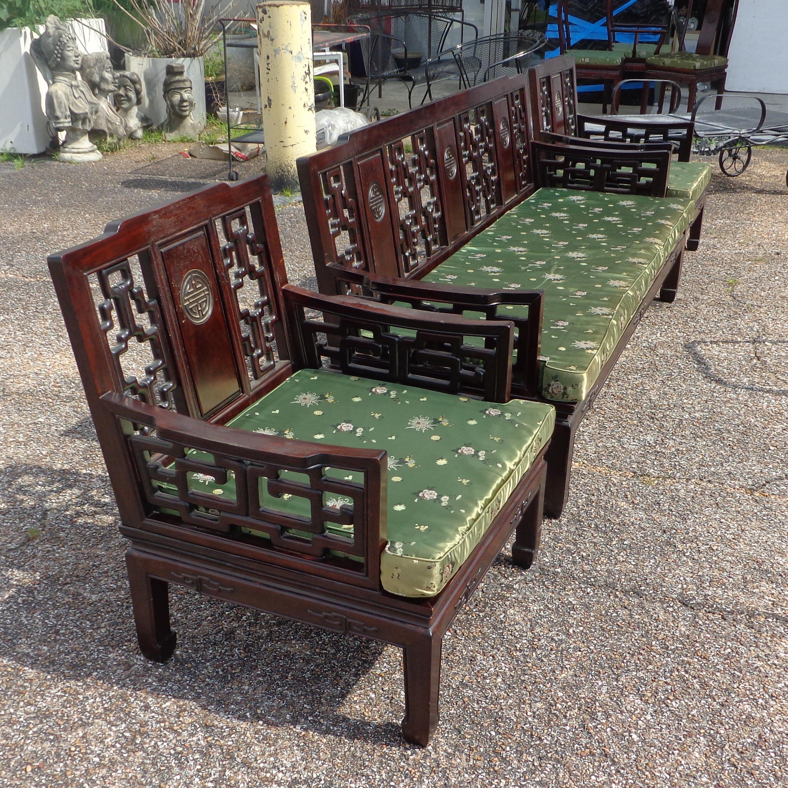 Vintage Chinoiserie Ming Style Rosewood Sofa For Sale 1