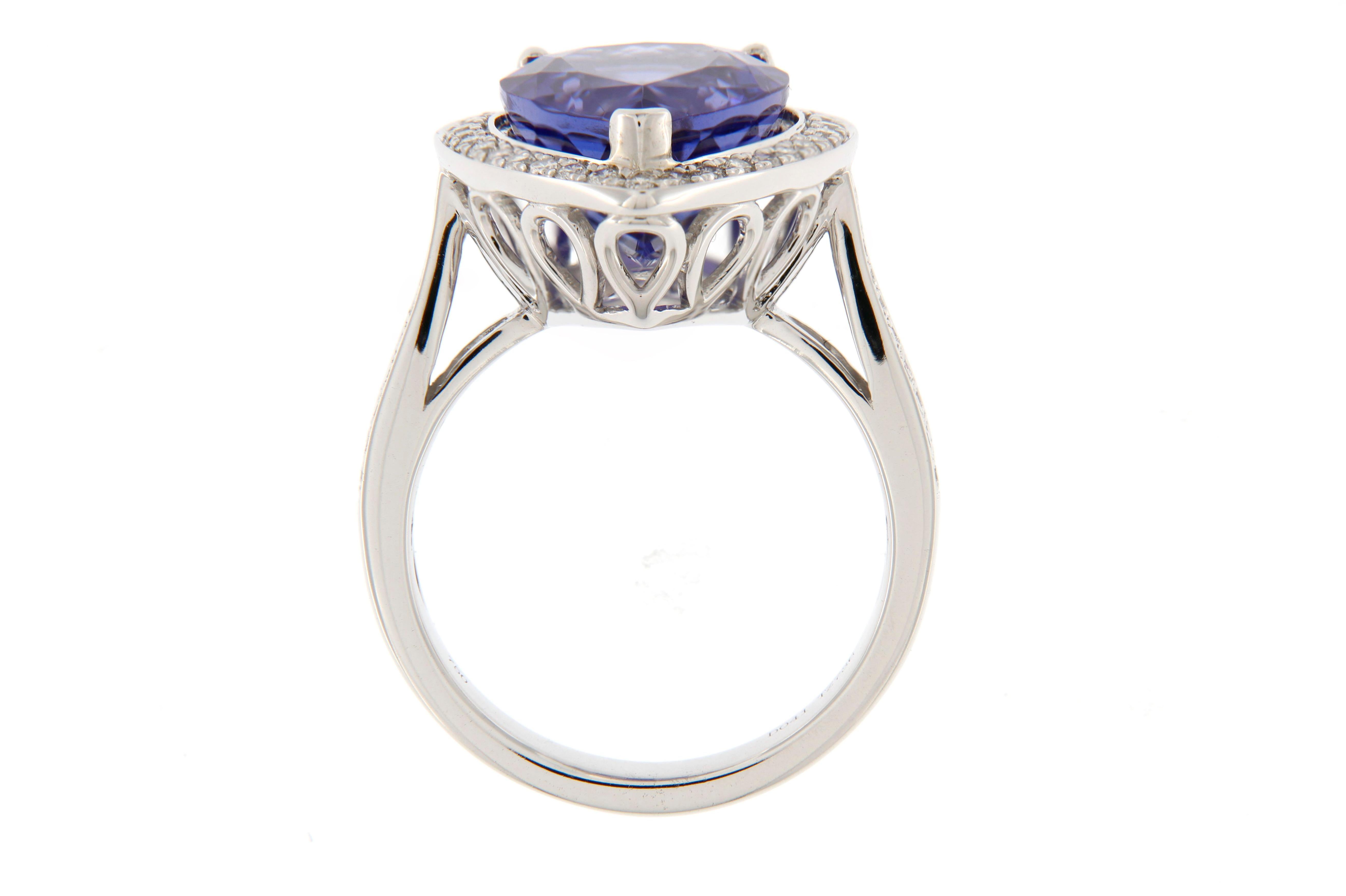 Contemporary 7.356 carat Pear-Shaped Tanzanite Diamond Cocktail Ring For Sale