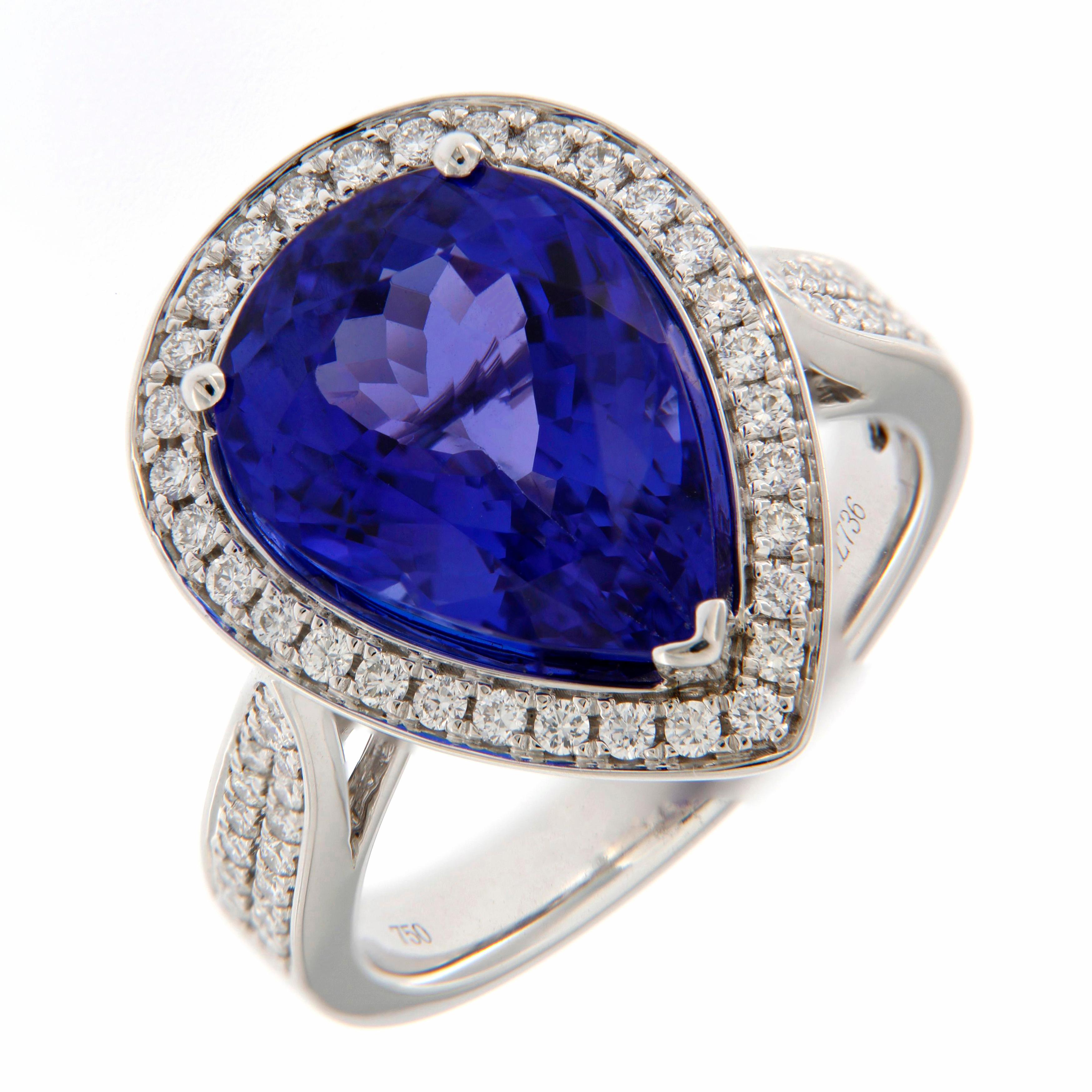 Pear Cut 7.356 carat Pear-Shaped Tanzanite Diamond Cocktail Ring For Sale