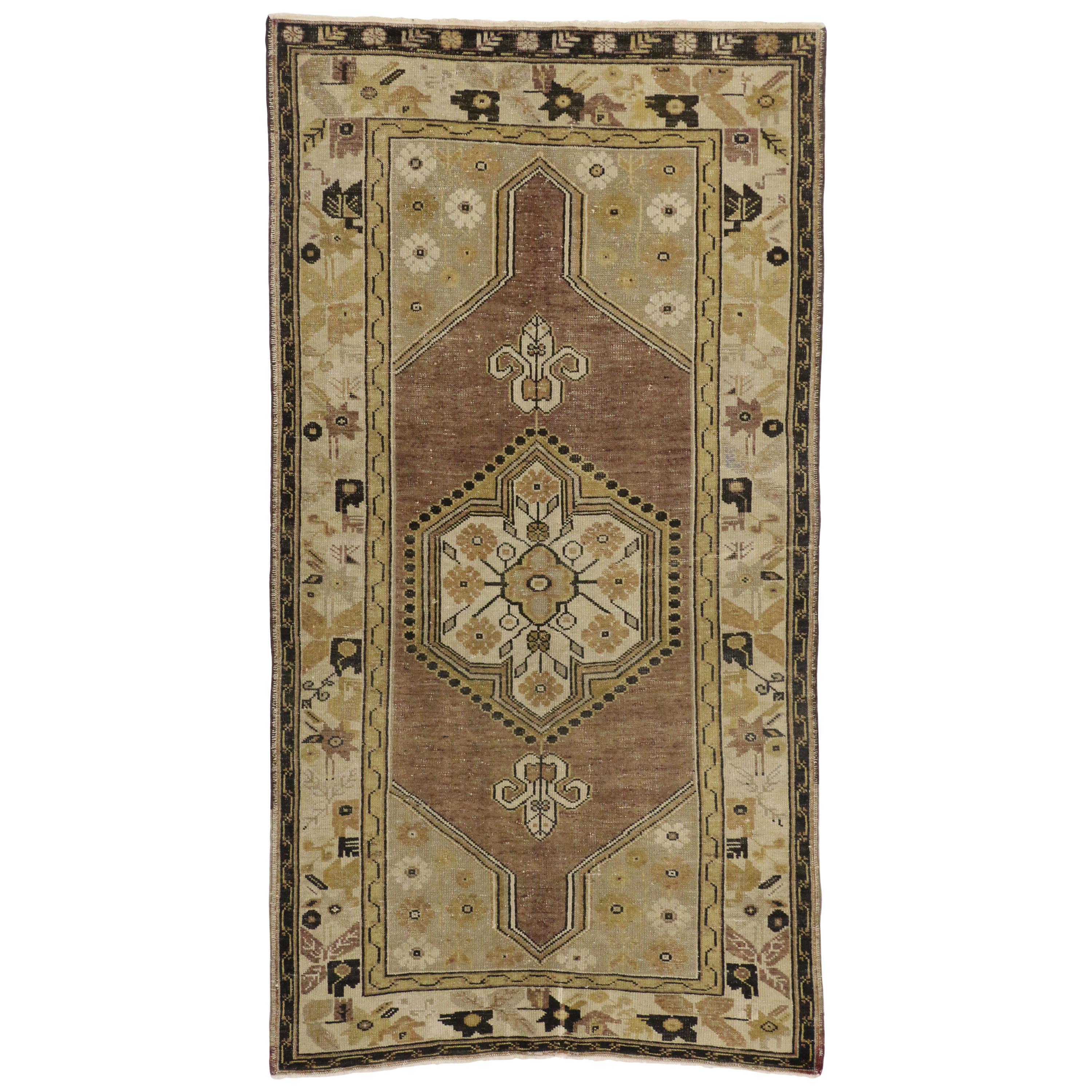Vintage Turkish Oushak Rug with Rustic American Colonial Style