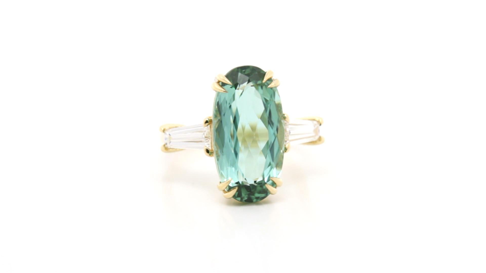 Bague en or jaune 18 carats, tourmaline afghane de couleur claire de 7,35 carats et diamant GIA Neuf - En vente à Hong Kong, HK