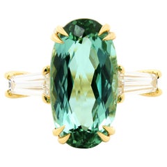 7.35ct Afghan Color-Shift Tourmaline & GIA Diamond Ring in 18K Yellow Gold