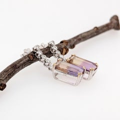 7.35ct Ametrine Dangles w Diamonds in 14K Dual Tone Gold Emerald Cut 13x6.5mm