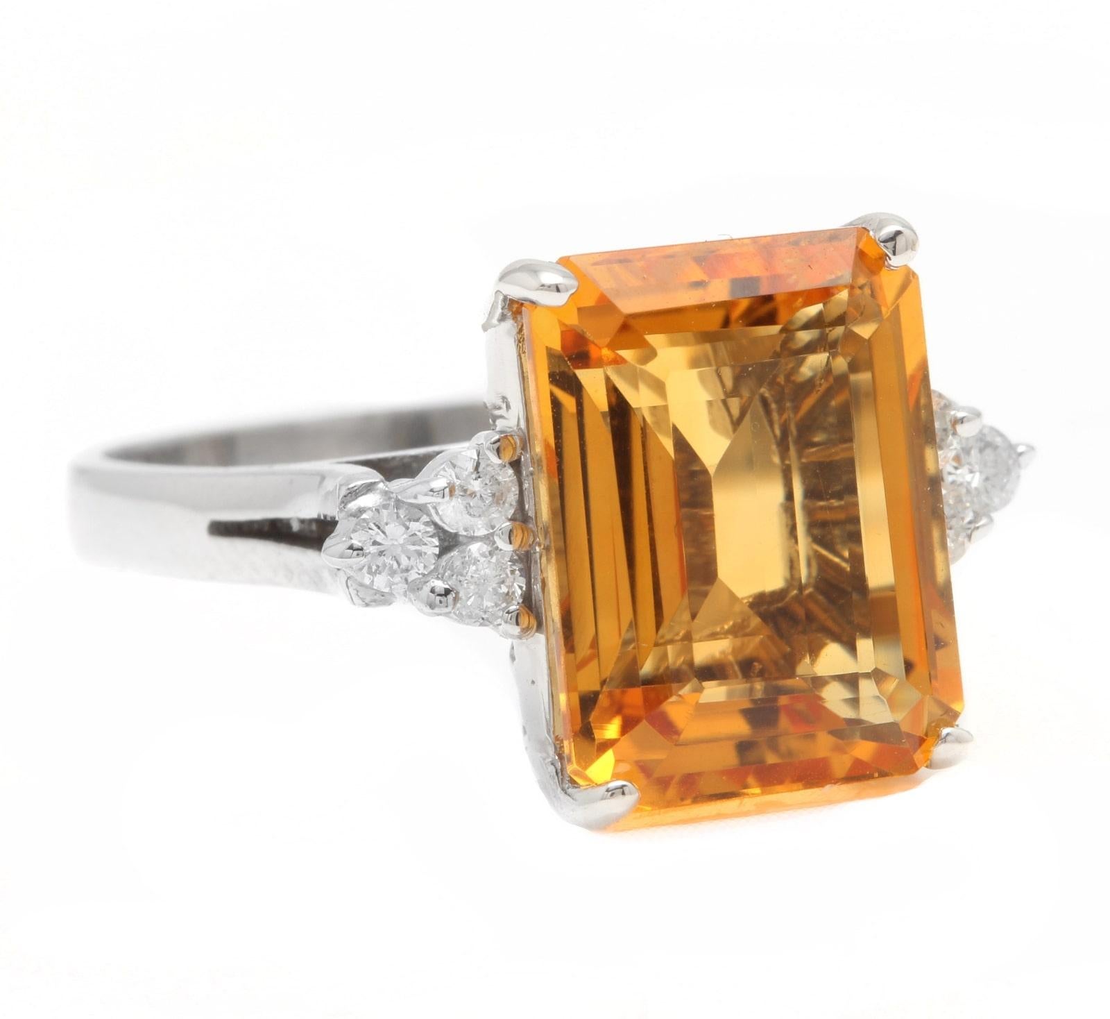 7.35 Carats Exquisite Natural Citrine and Diamond 14K Solid White Gold Ring

Suggested Replacement Value: $5,000.00

Total Natural Citrine Weights: Approx. 7.00 Carats 

Citrine Measures: 14 x 10mm

Natural Round Diamonds Weight: Approx. 0.35 Carats
