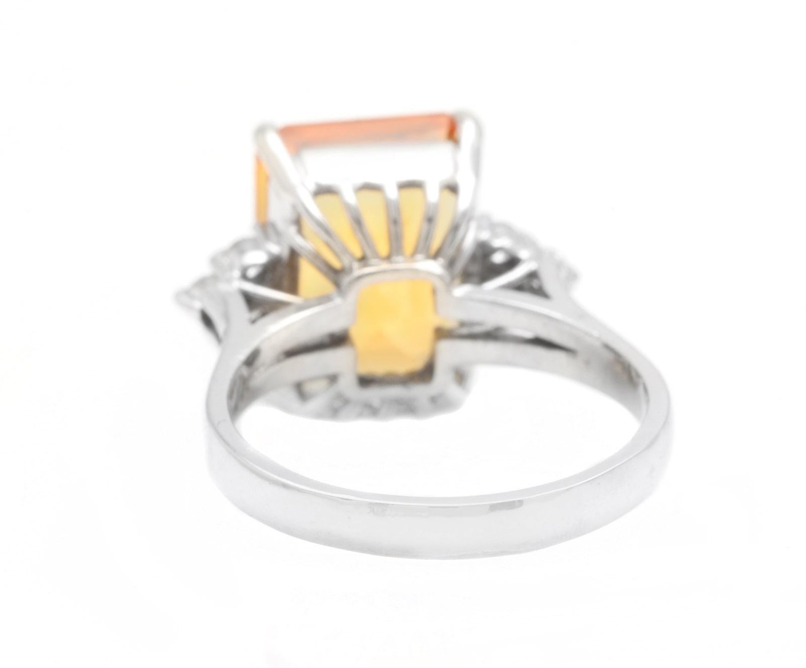 Mixed Cut 7.35Ct Natural Citrine and Diamond 14K Solid White Gold Ring For Sale