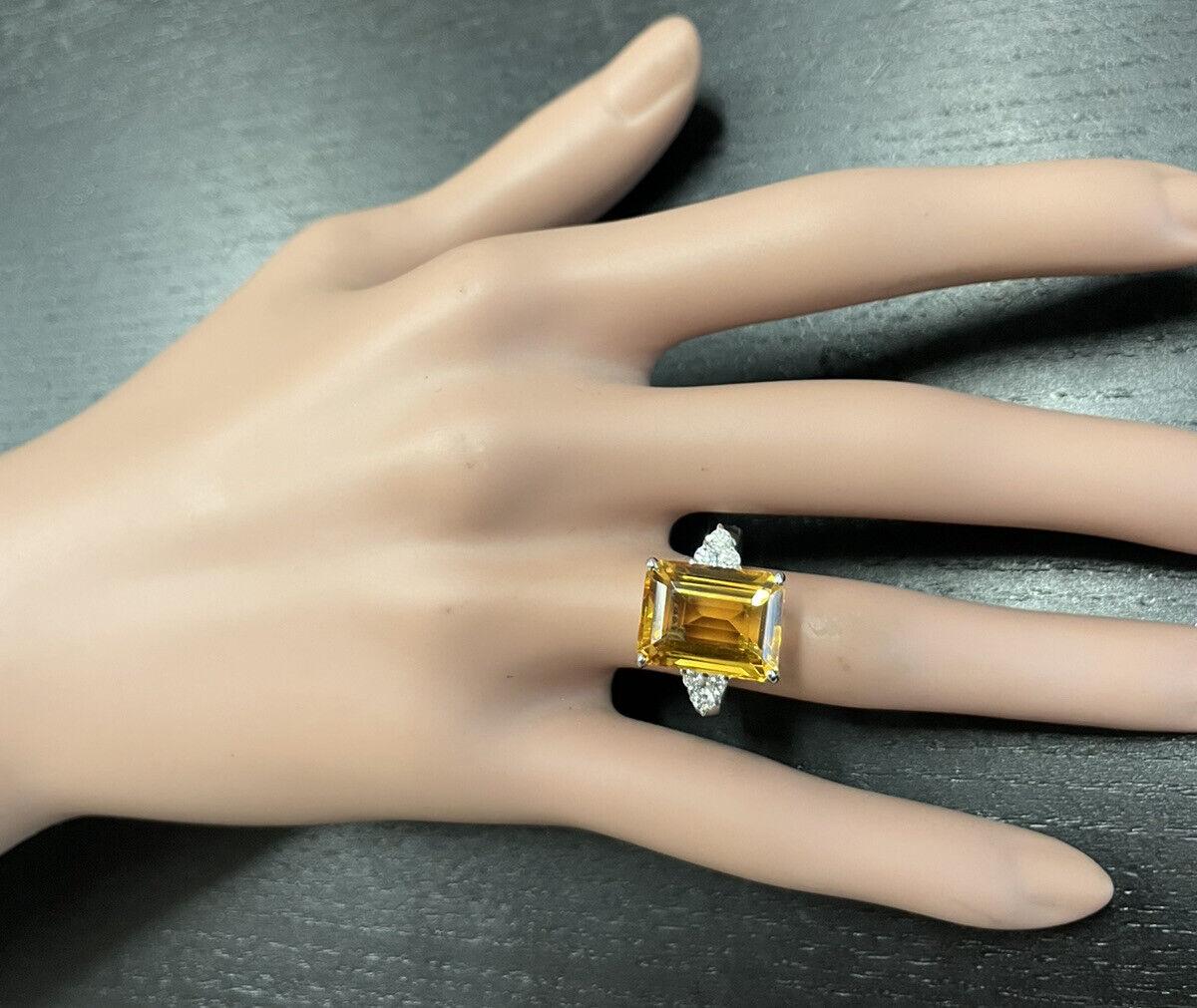7.35Ct Natural Citrine and Diamond 14K Solid White Gold Ring In New Condition For Sale In Los Angeles, CA