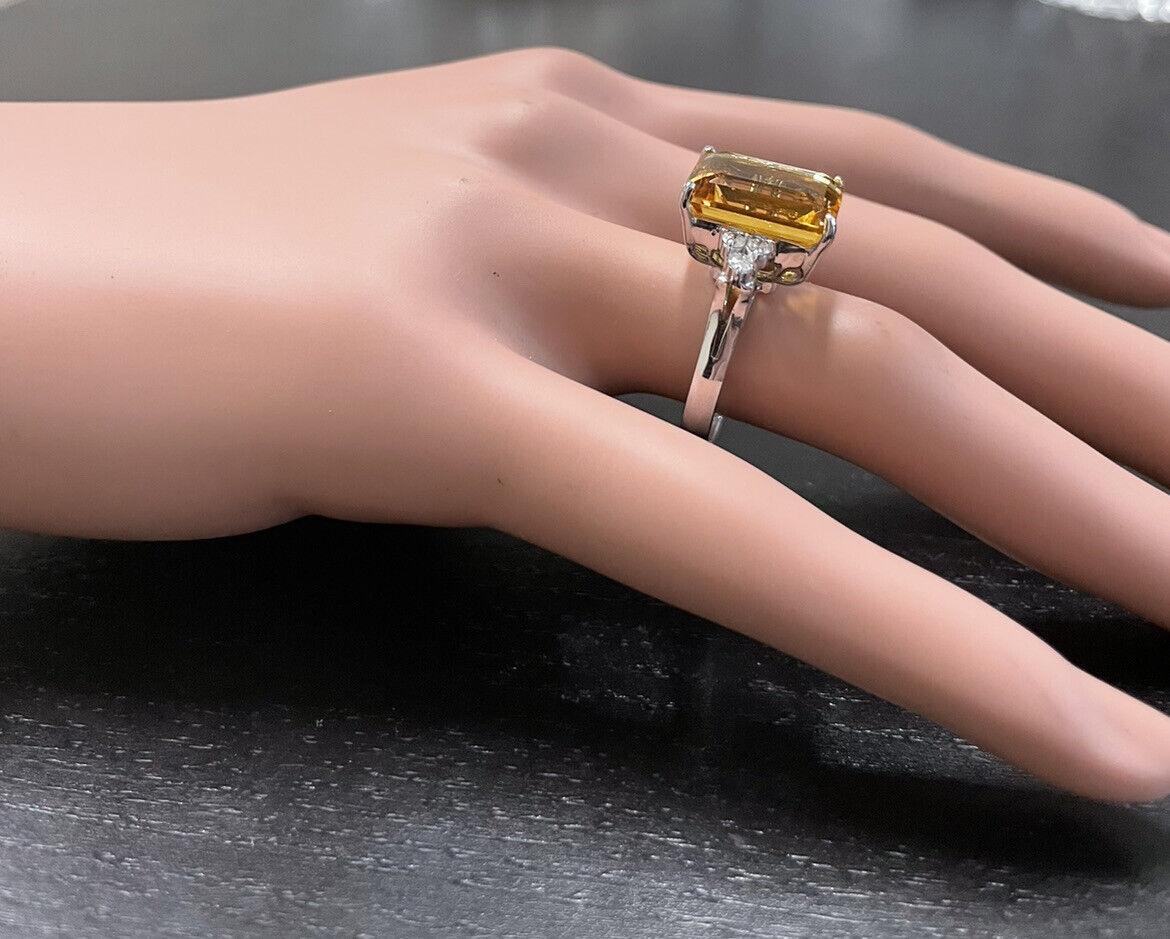7.35Ct Natural Citrine and Diamond 14K Solid White Gold Ring For Sale 1