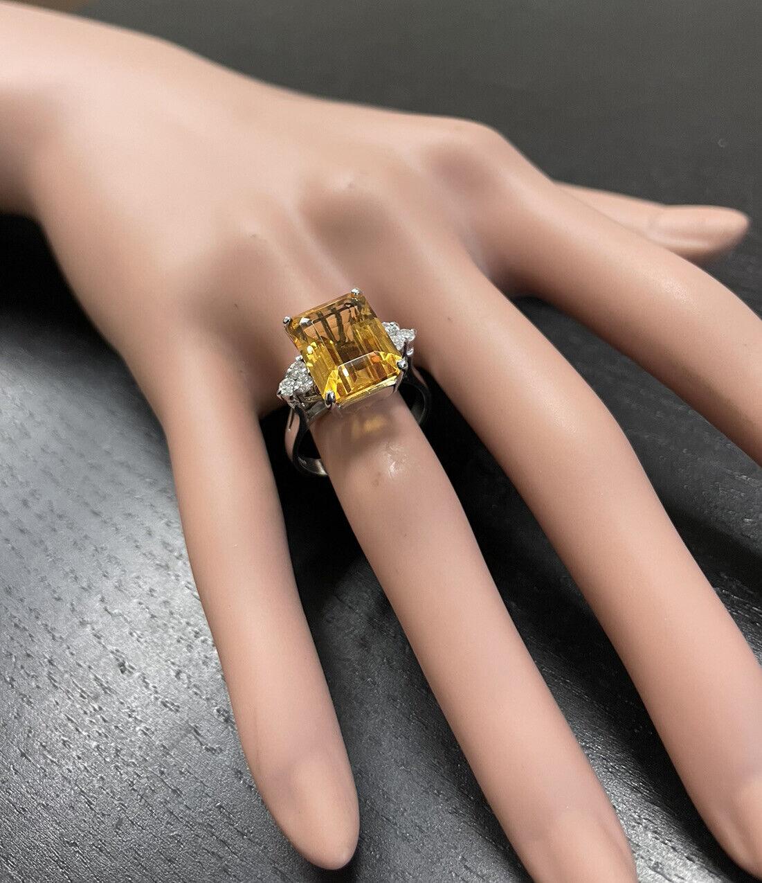 7.35Ct Natural Citrine and Diamond 14K Solid White Gold Ring For Sale 2