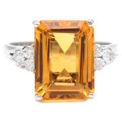 Ring aus massivem Weißgold mit 7,35 Karat natürlichem Citrin und Diamant 14 Karat