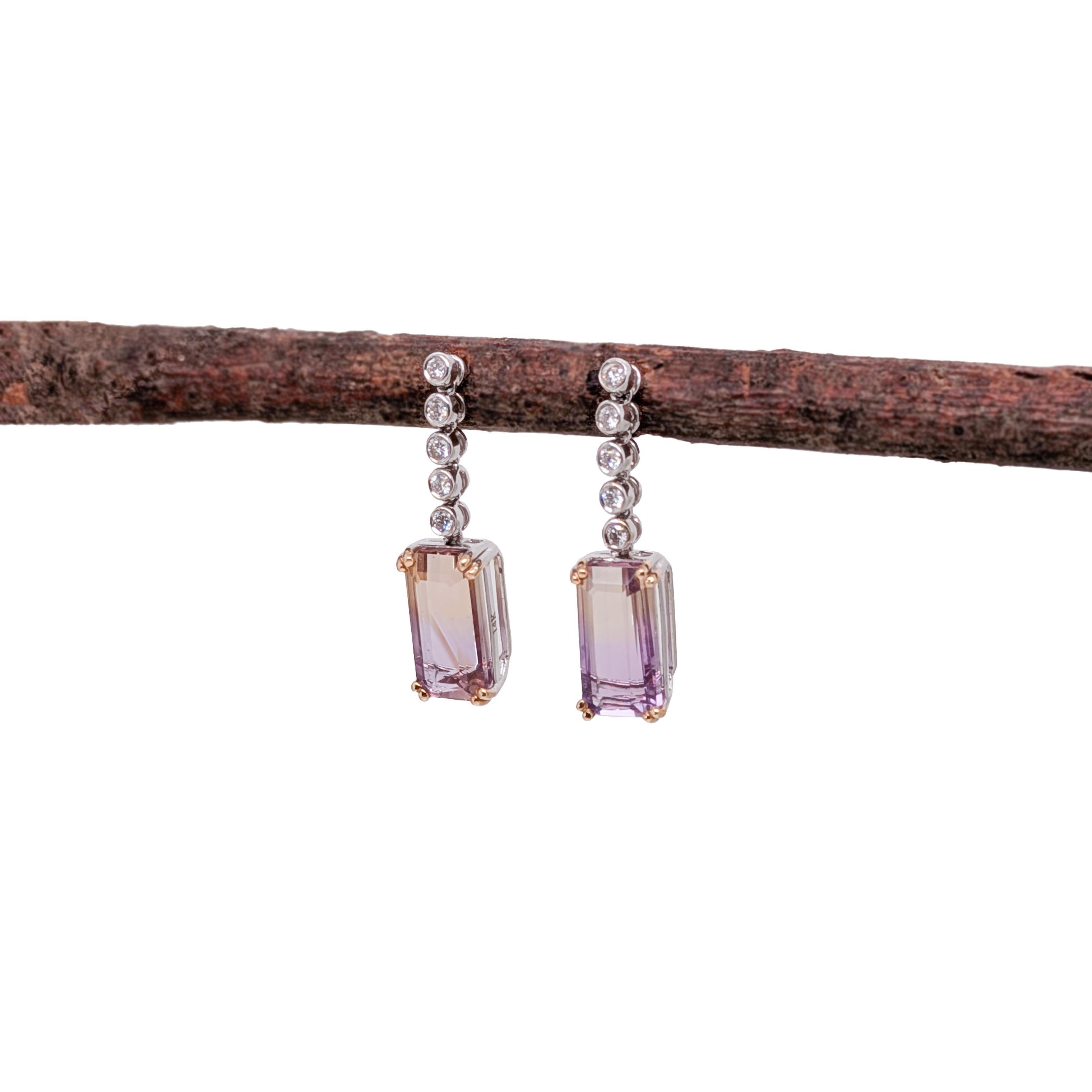 Art Deco 7.35cts Ametrine Diamond Drop Earrings in 14K White Gold  Emerald Cut 13x6.5mm For Sale