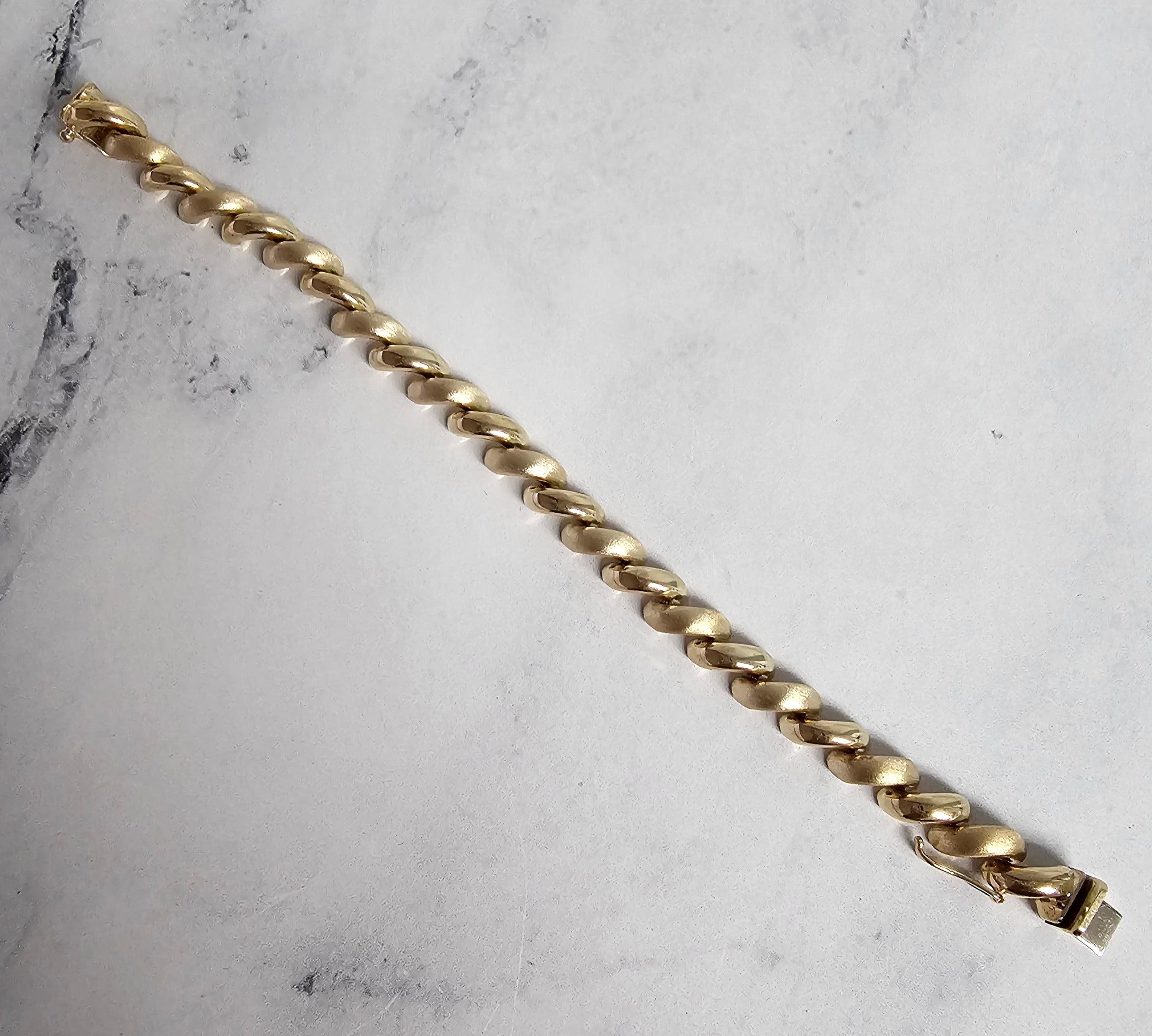 Bracelet à maillons en or jaune 14 carats San Marco de 7,35 mm avec finition mixte Neuf - En vente à Sugar Land, TX