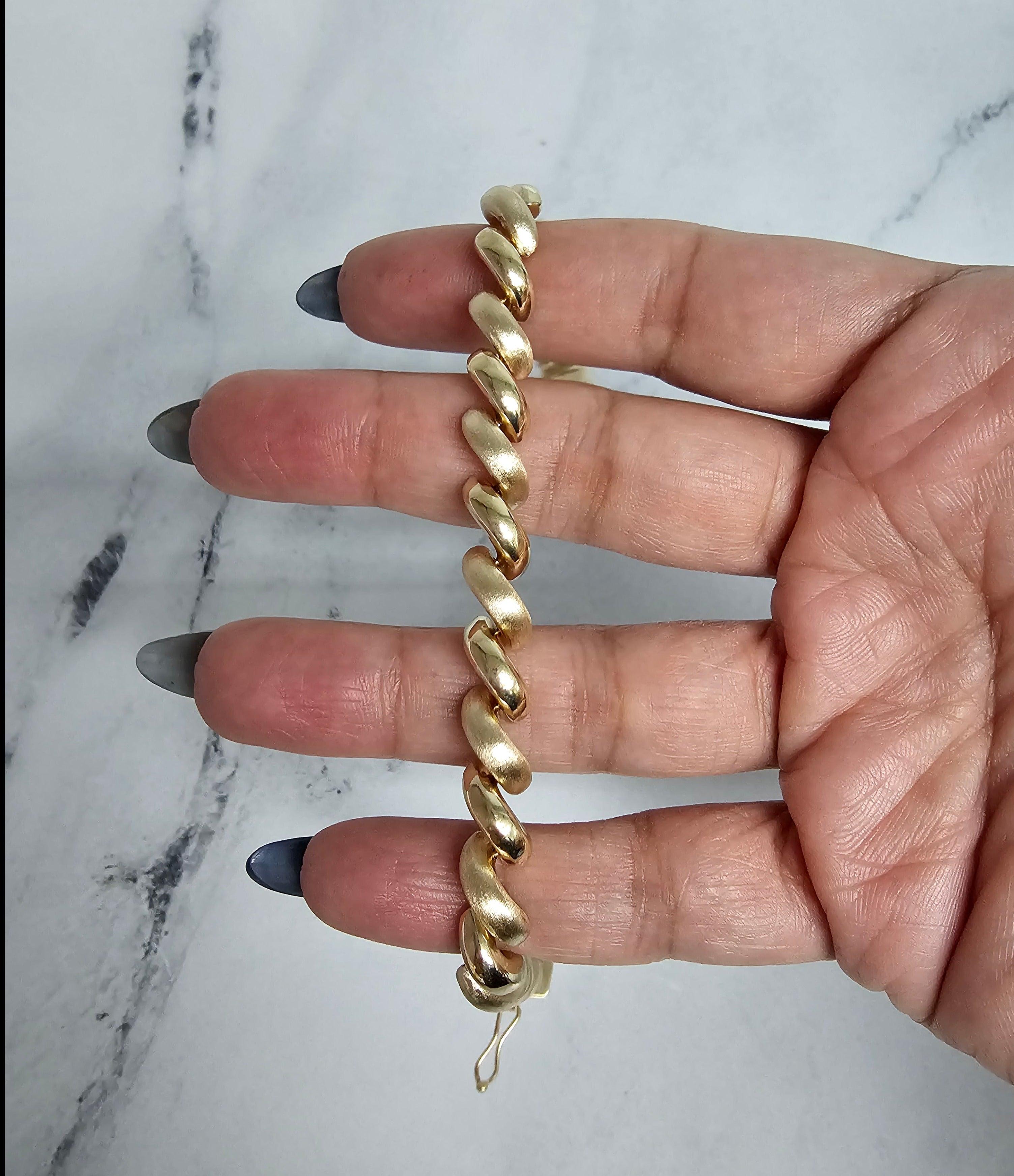 Bracelet à maillons en or jaune 14 carats San Marco de 7,35 mm avec finition mixte Unisexe en vente